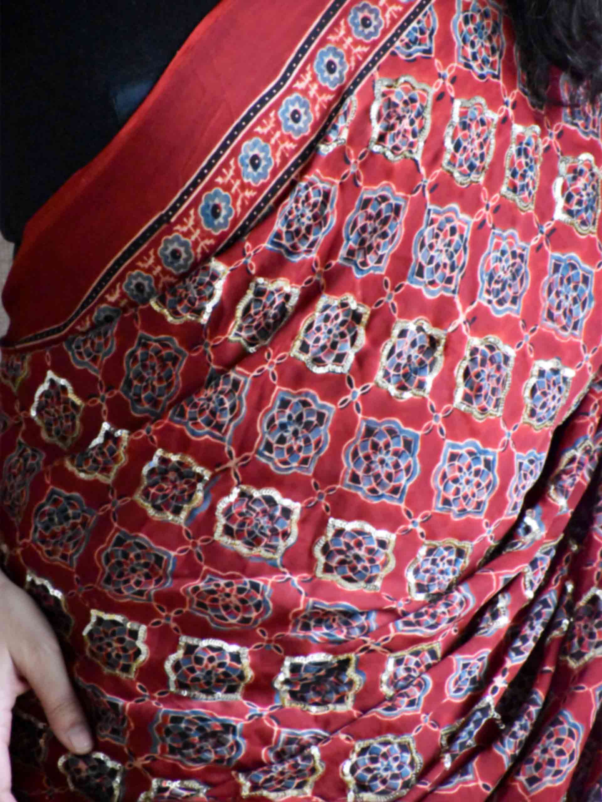 Gulzar - Ajrakh modal Silk hand embroidered Saree