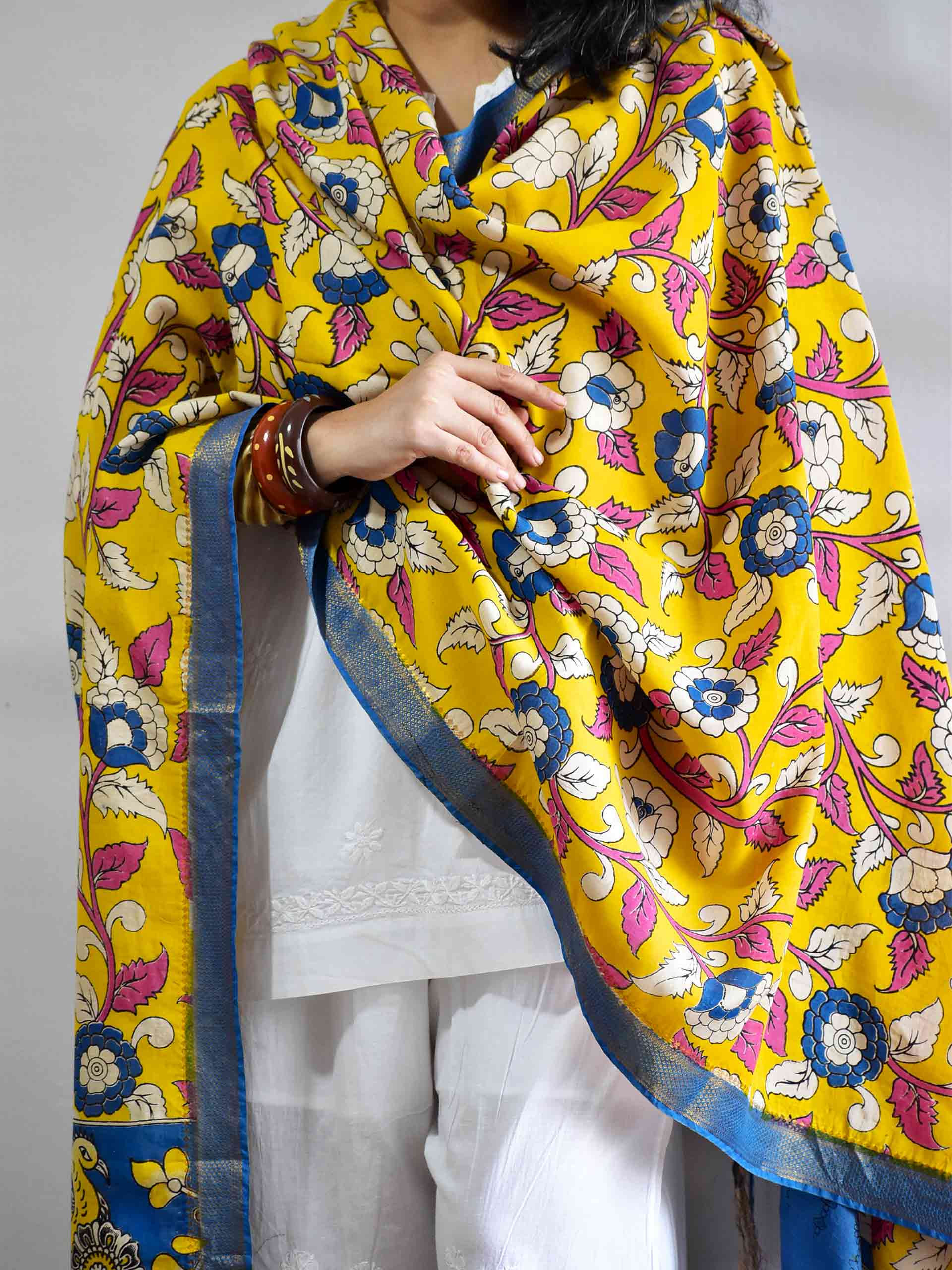 Paheli - Bangalore silk kalamkari printed Dupatta