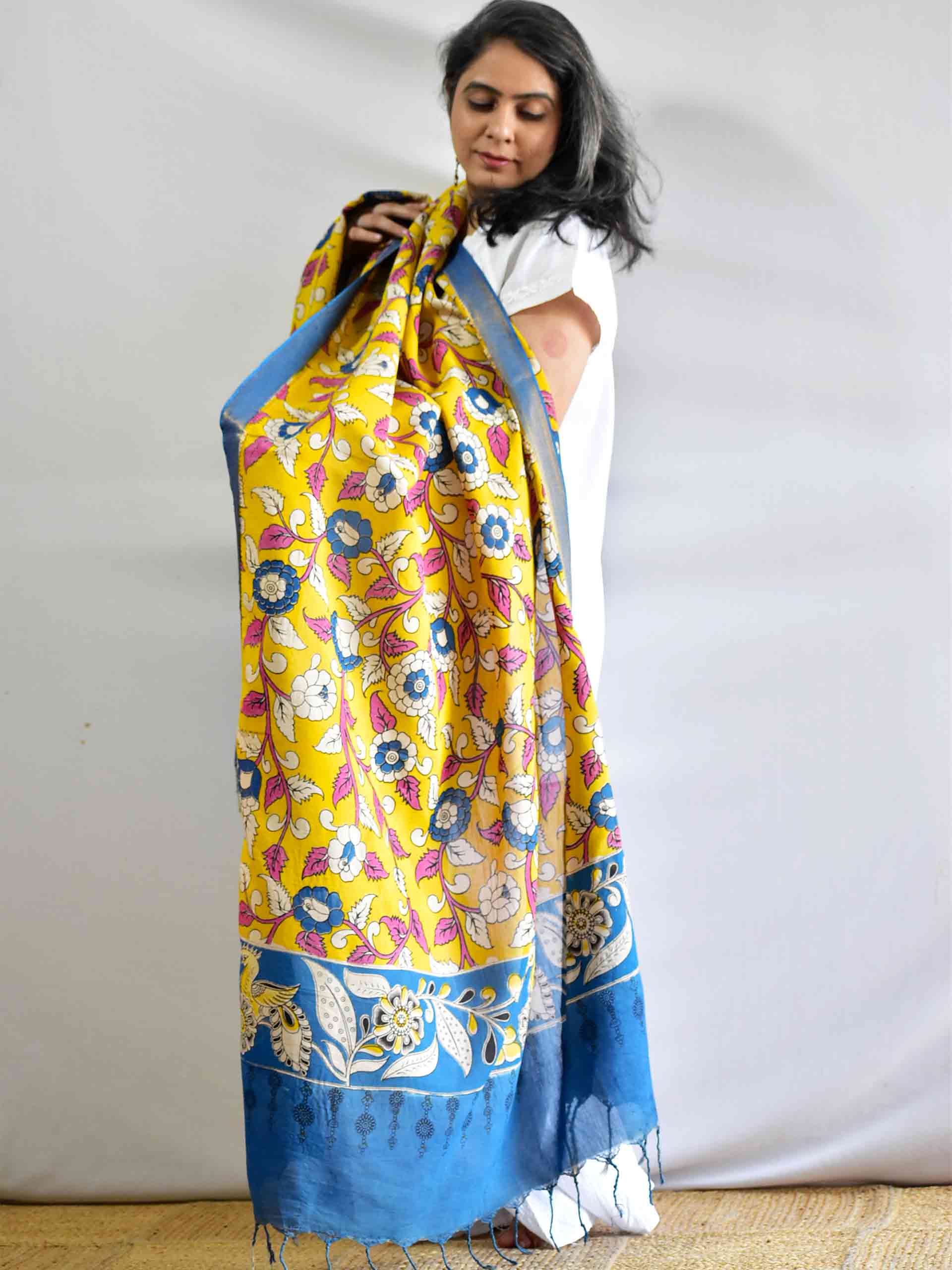 Paheli - Bangalore silk kalamkari printed Dupatta
