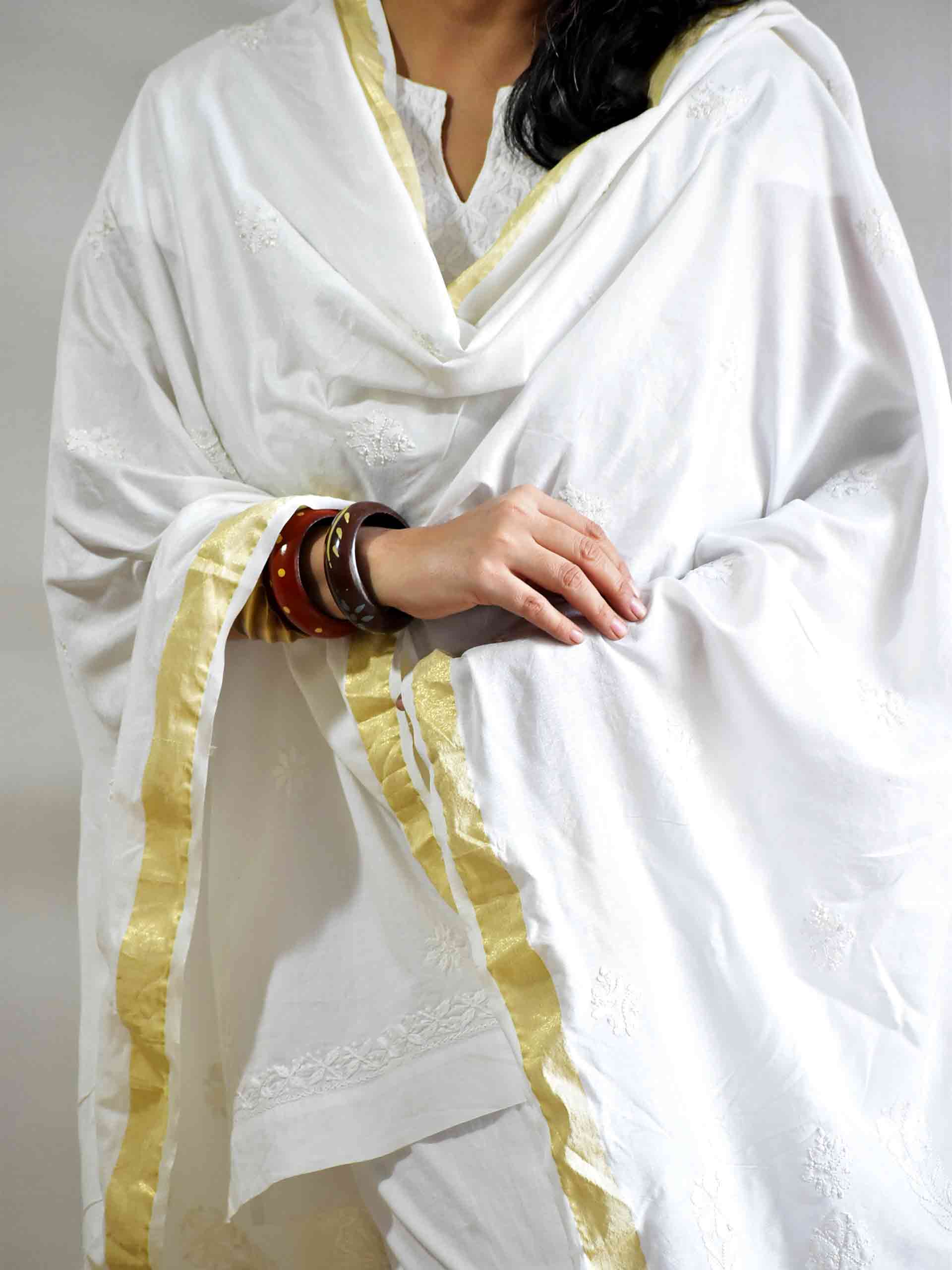 Raas - Chikankari Chanderi Silk Dupatta