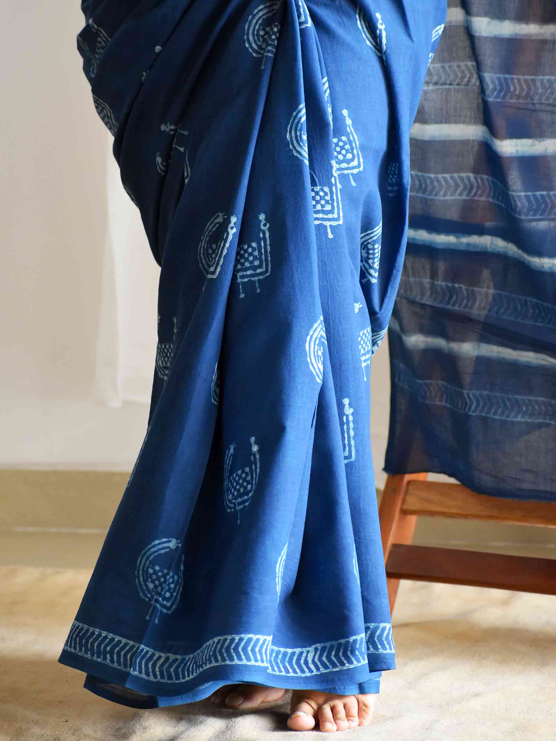 Mor Indigo mul cotton saree
