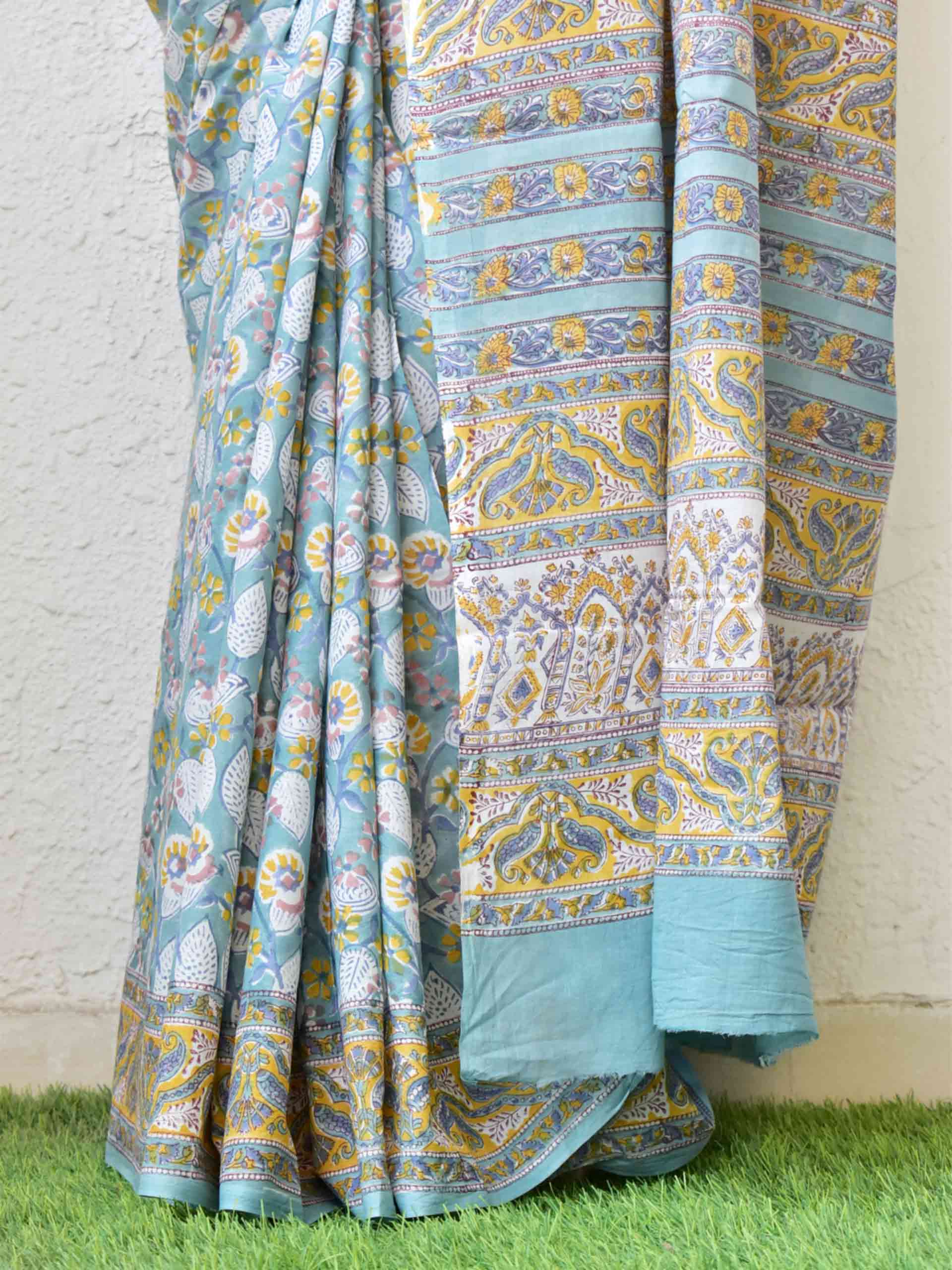 Dabu hand block printed cotton saree