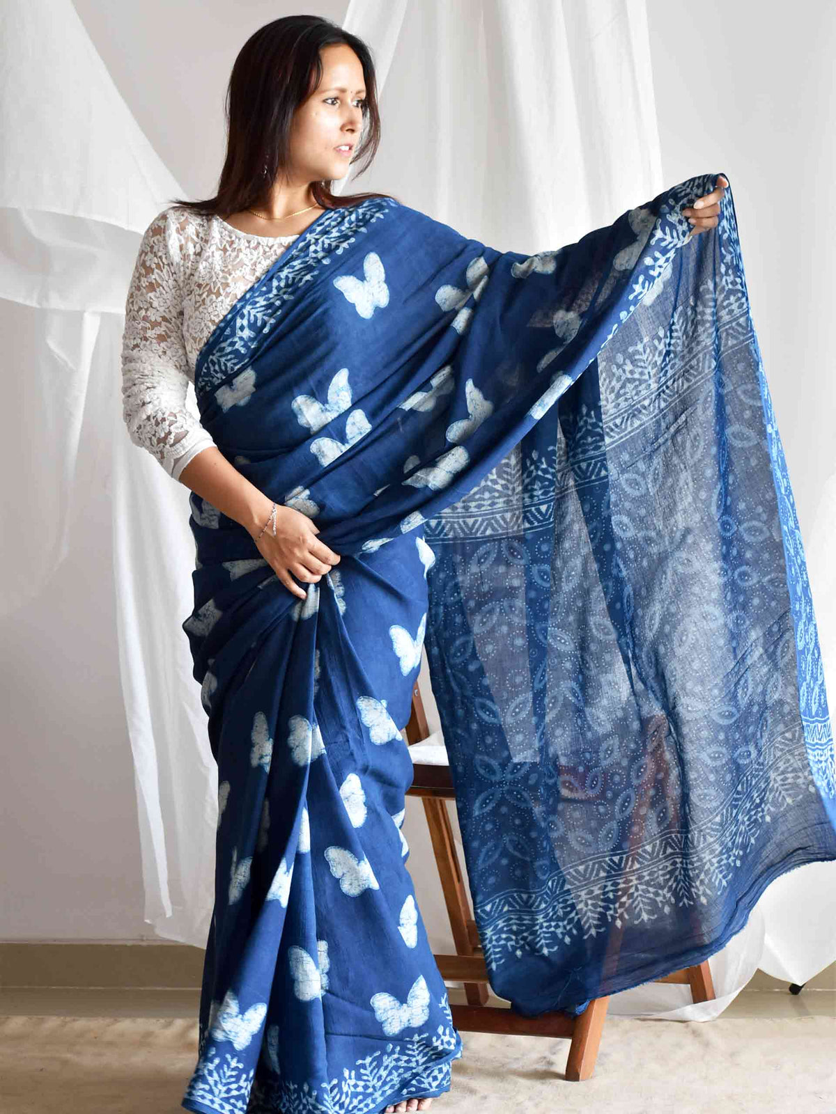 Suti Mudra Indigo Batik Saree