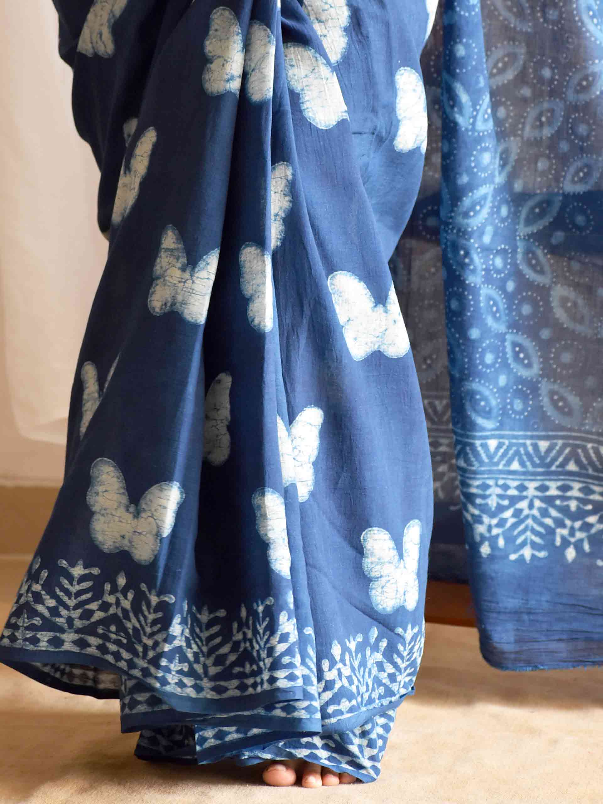 Titli Indigo Mul Cotton Saree