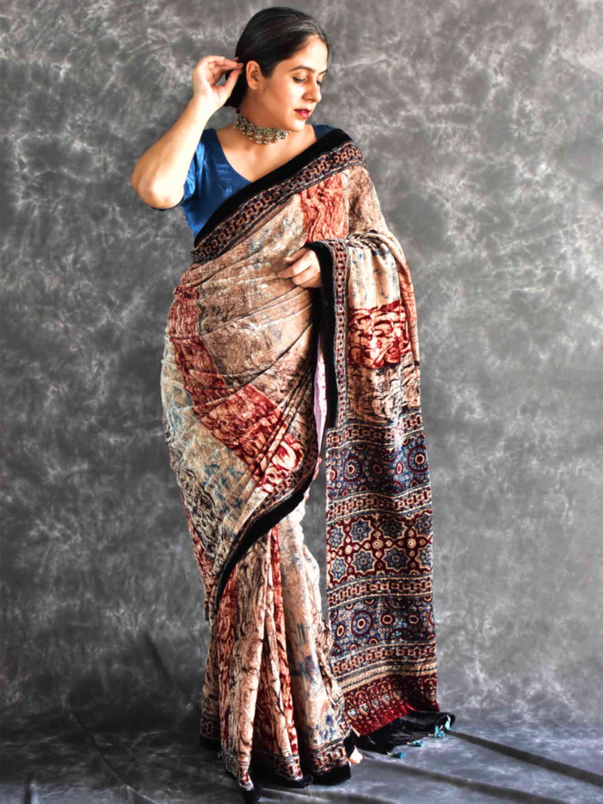 Miskeen - Ajrakh Velvet Saree