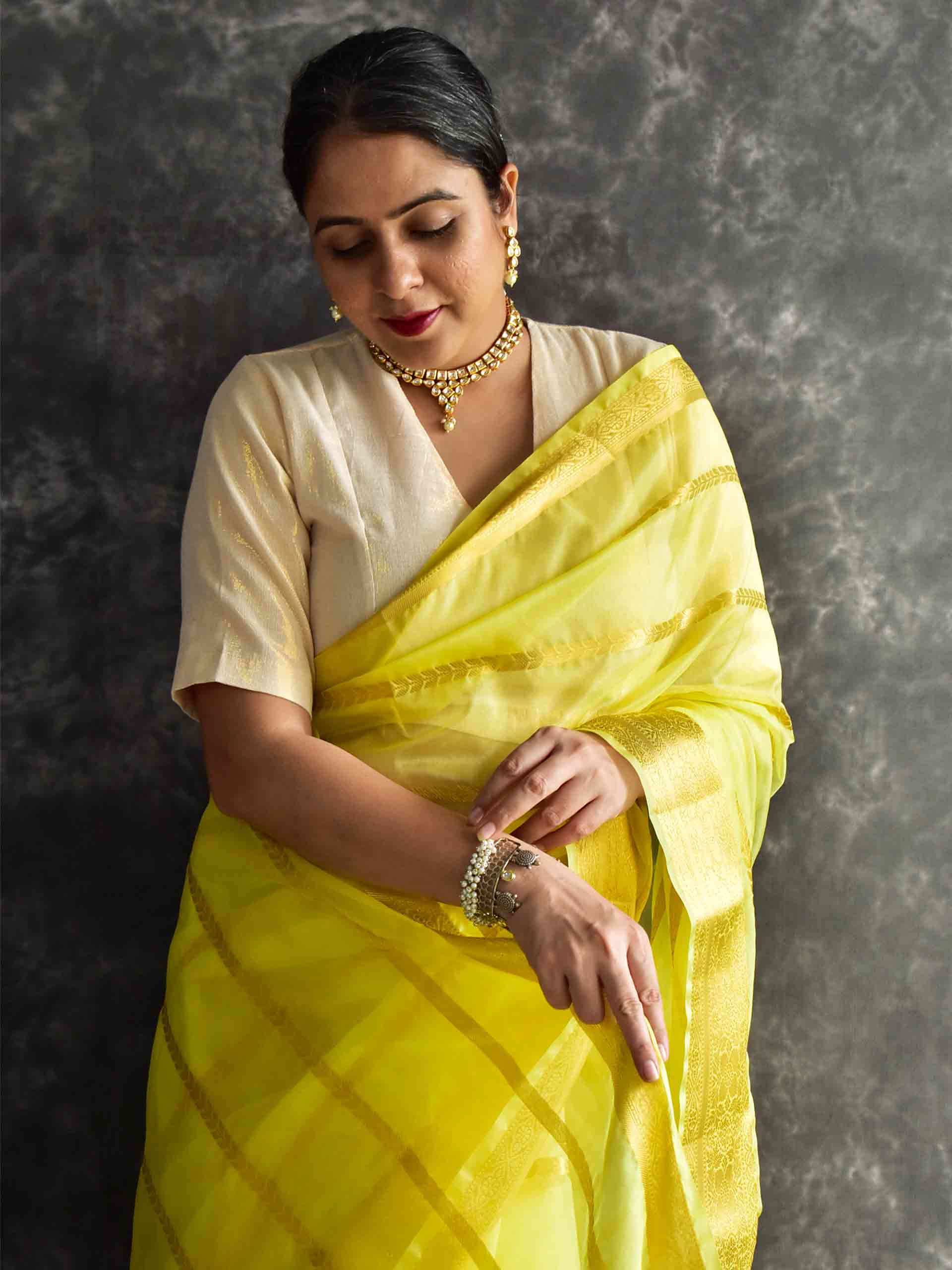 Yellow - silk saree