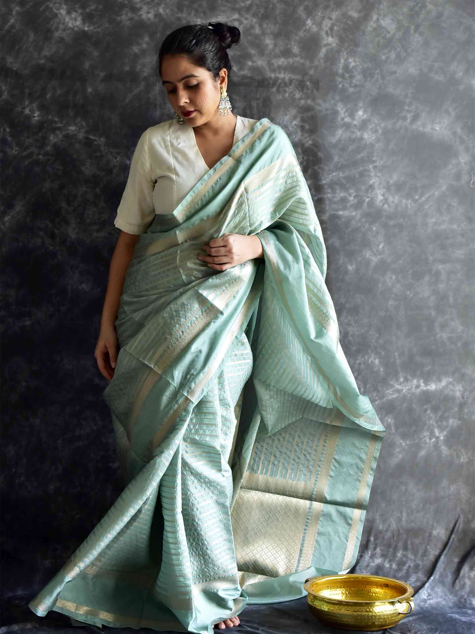 Pistachio - Chanderi silk saree