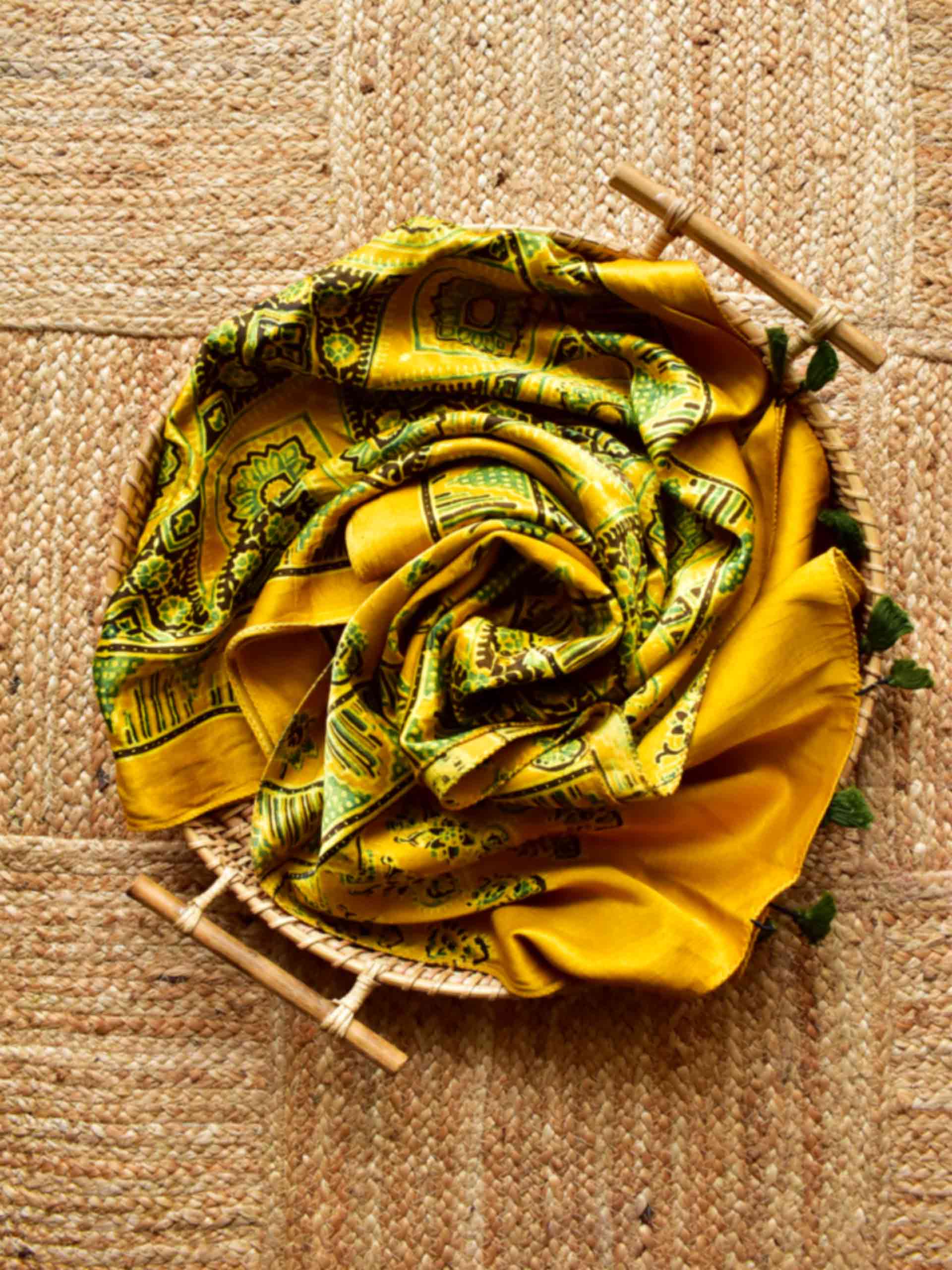 Mira - Ajrakh hand block printed Mashru silk stole