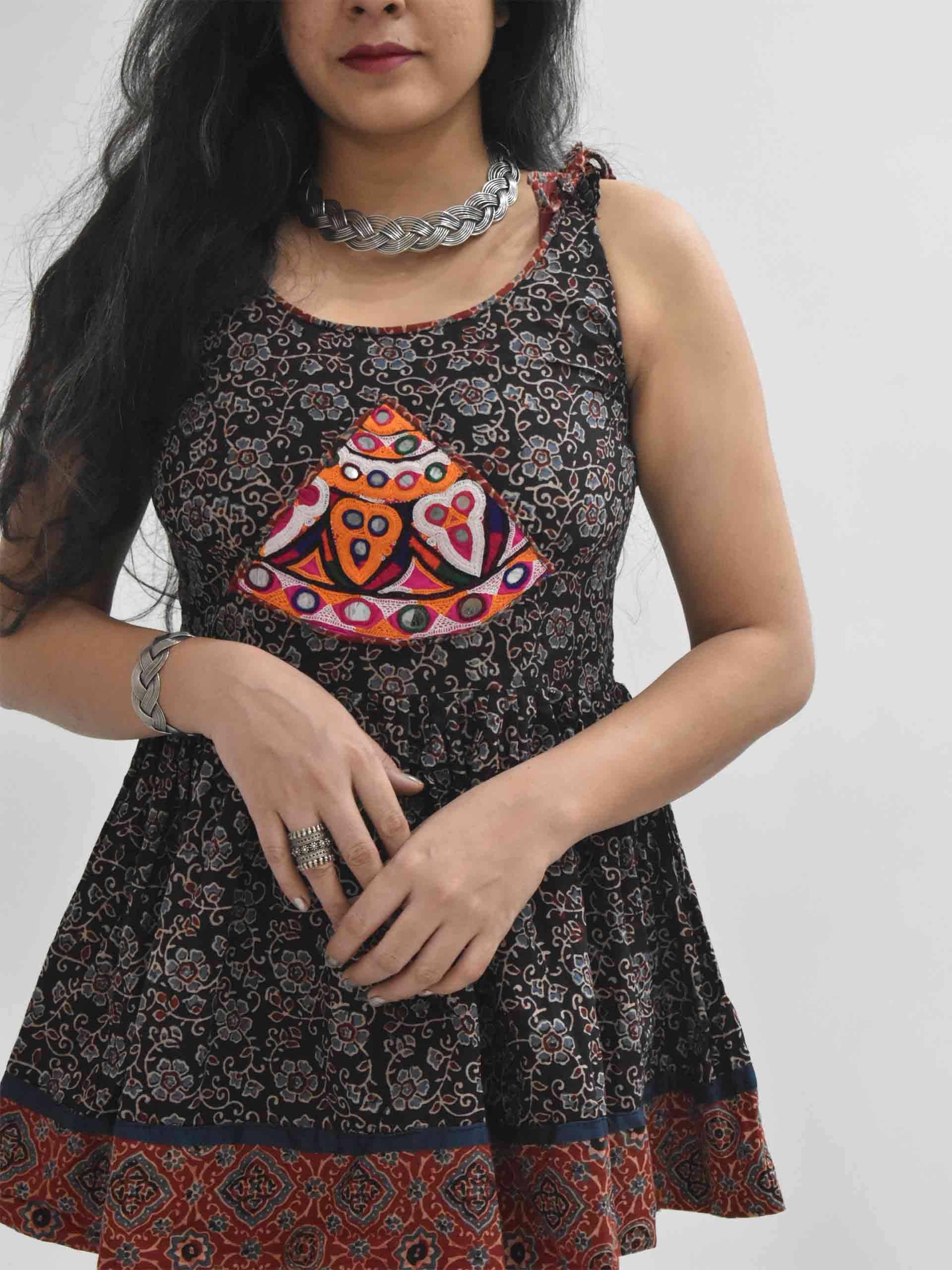 Ajrakh kutch mirror work designer short top