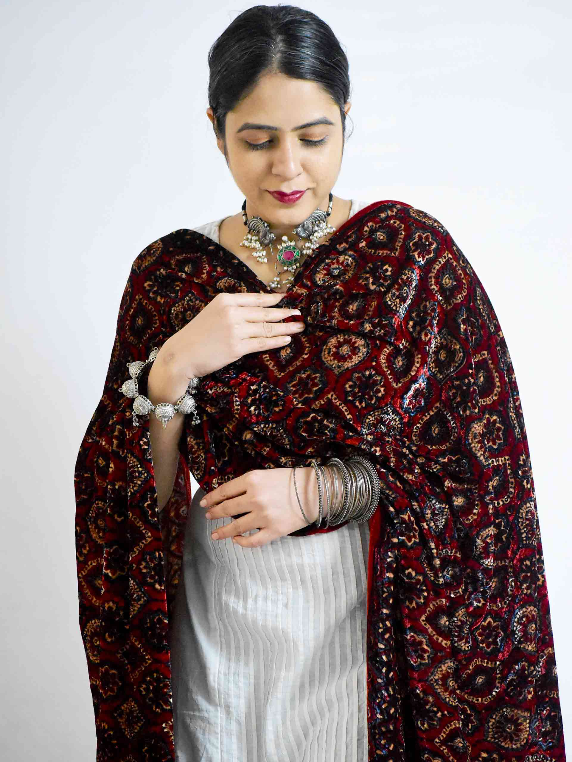 Buy Ajrakh Silk Velvet Dupatta Online
