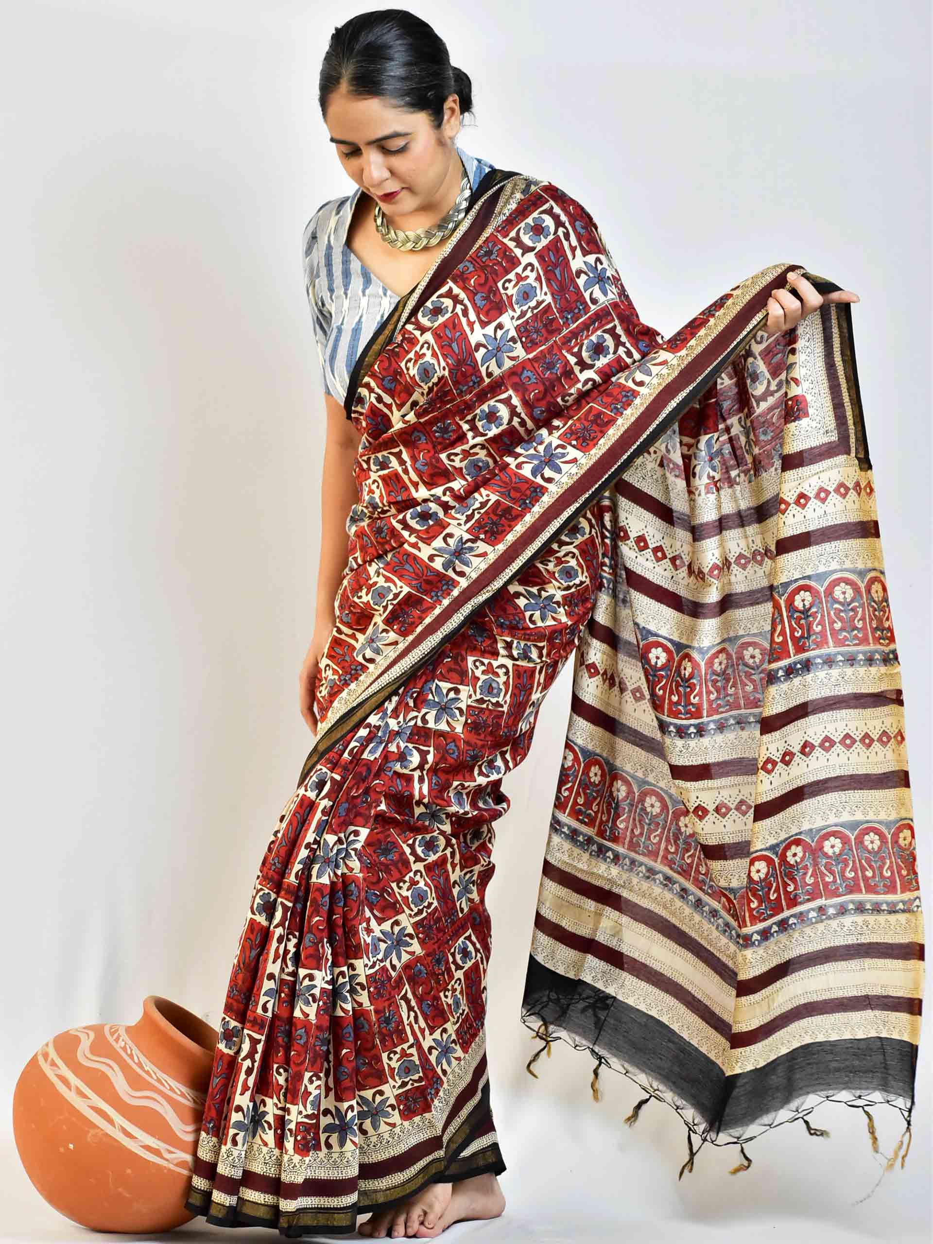 Rasiya - Dabu Chanderi silk saree