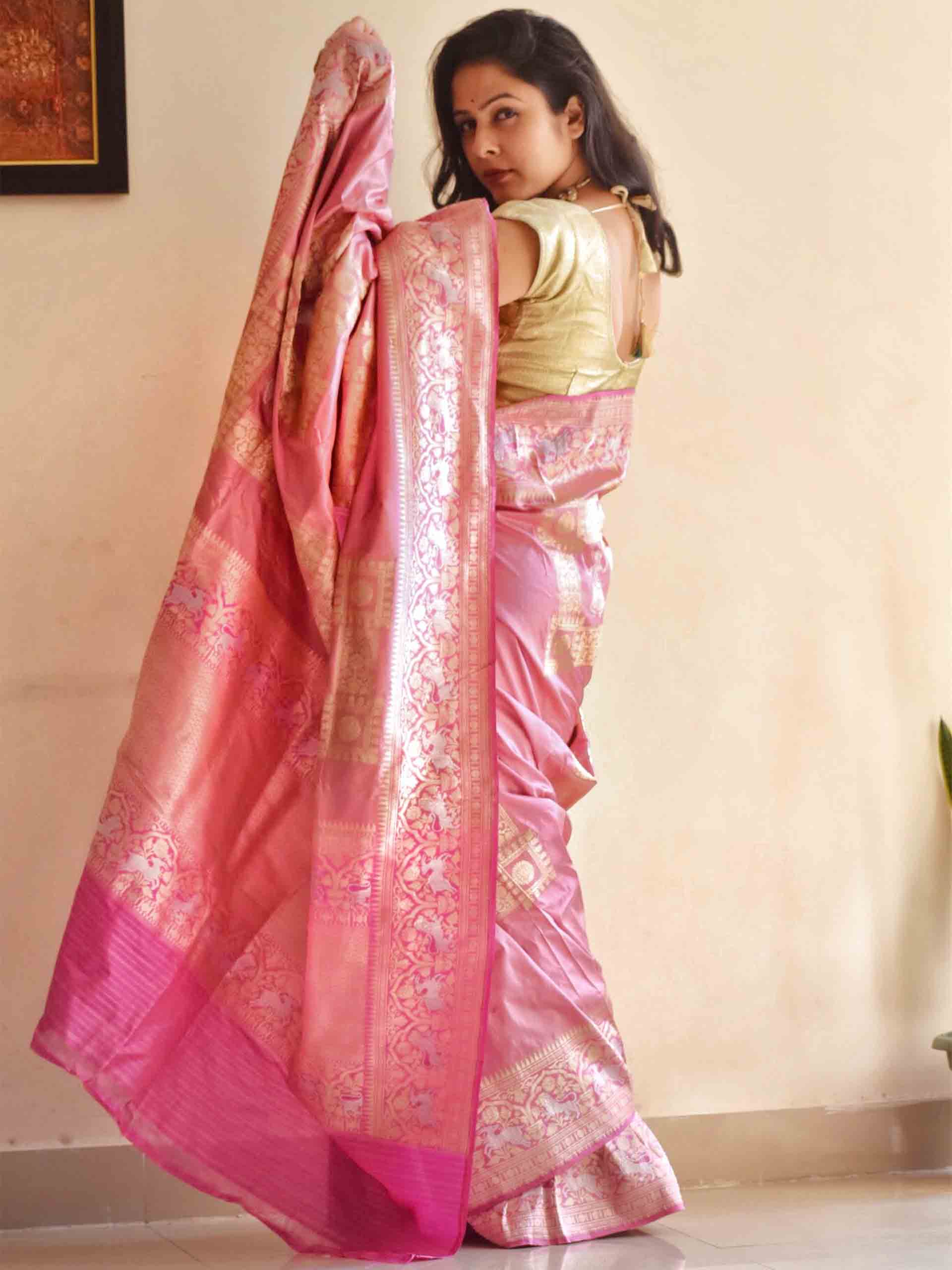 Pink Banarasi Handwoven Silk Saree