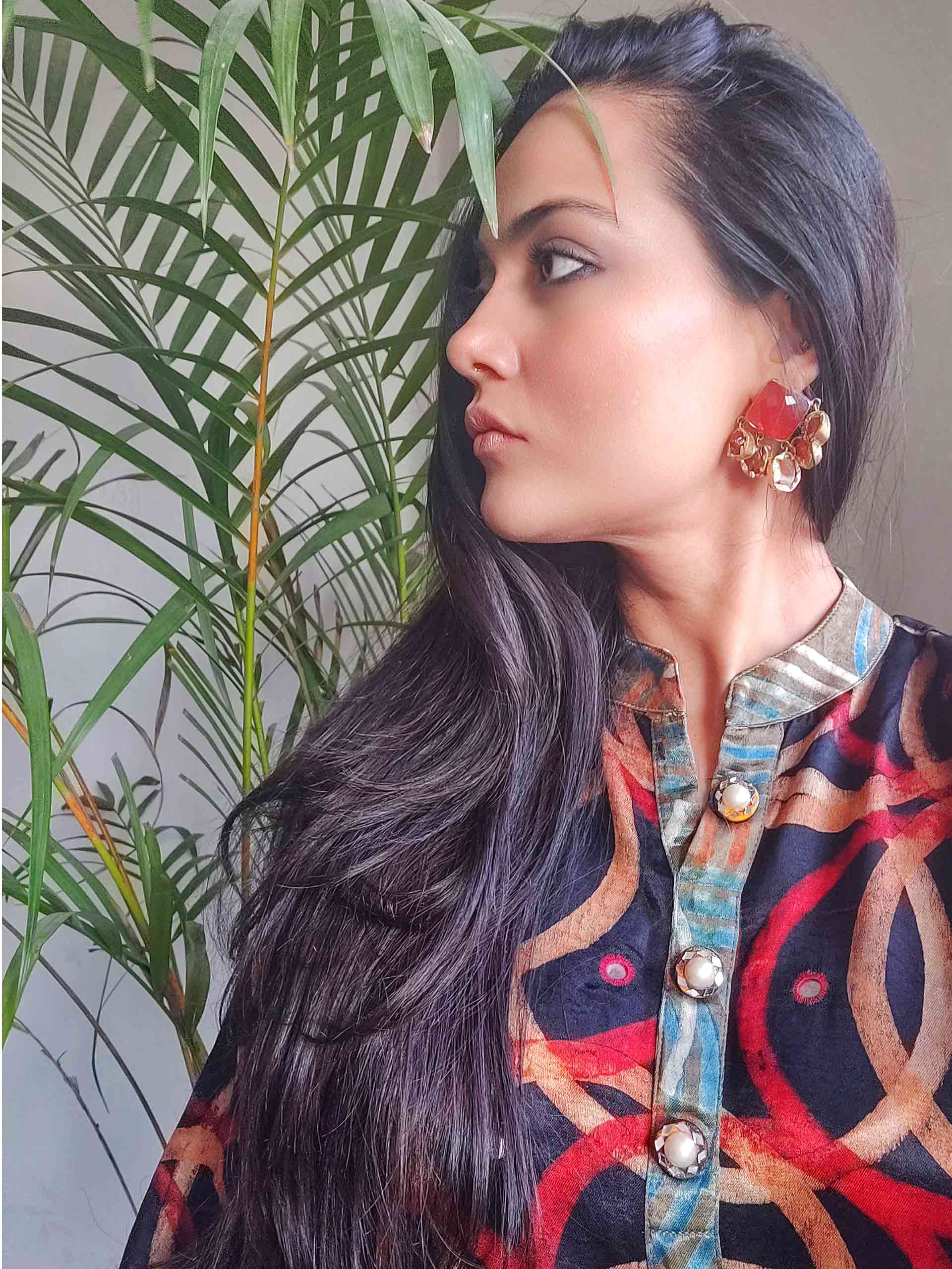 Buy Black Brown Ajrakh Mashru Silk Kurti Online