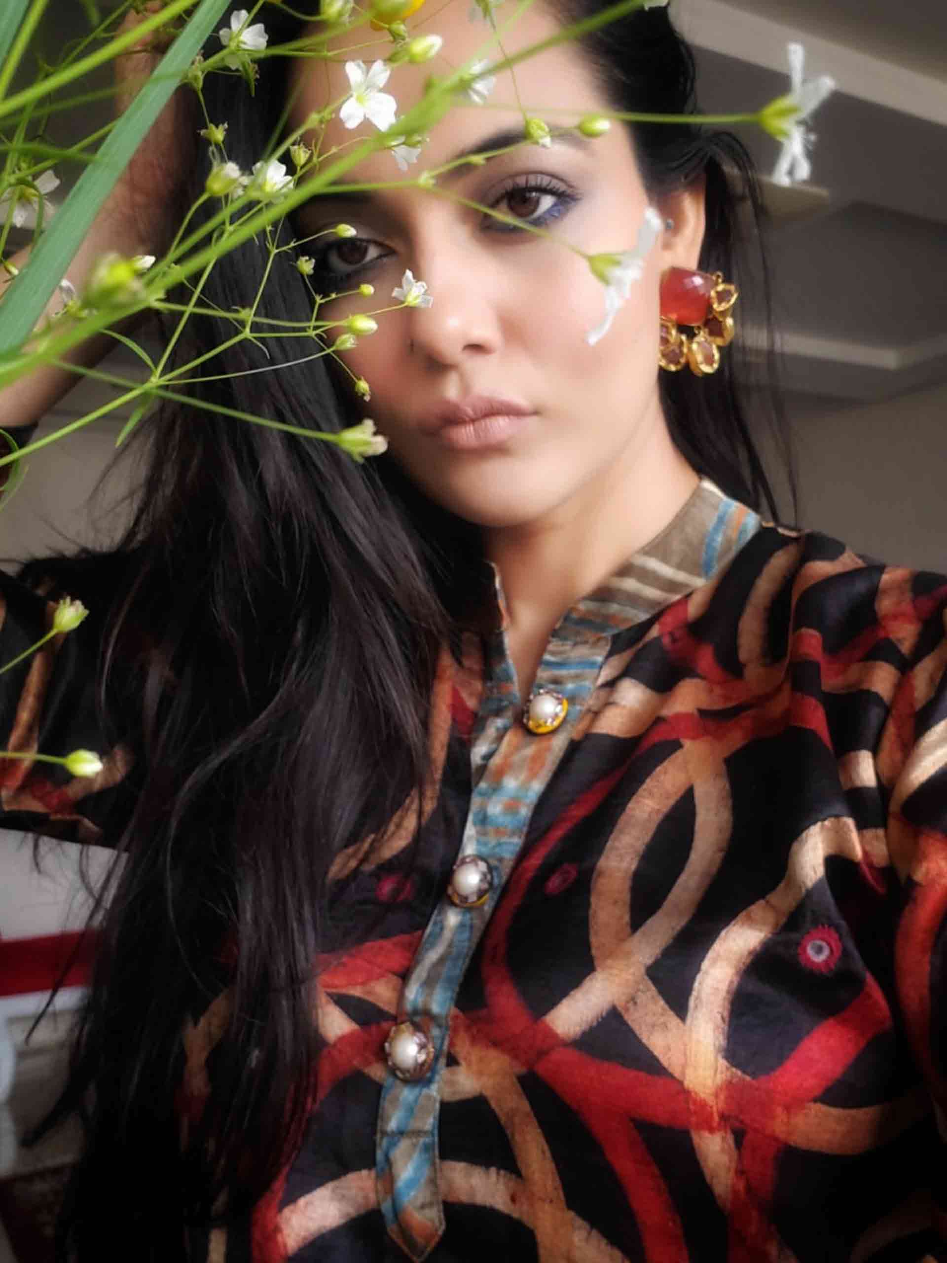 Buy Black Brown Ajrakh Mashru Silk Kurti Online