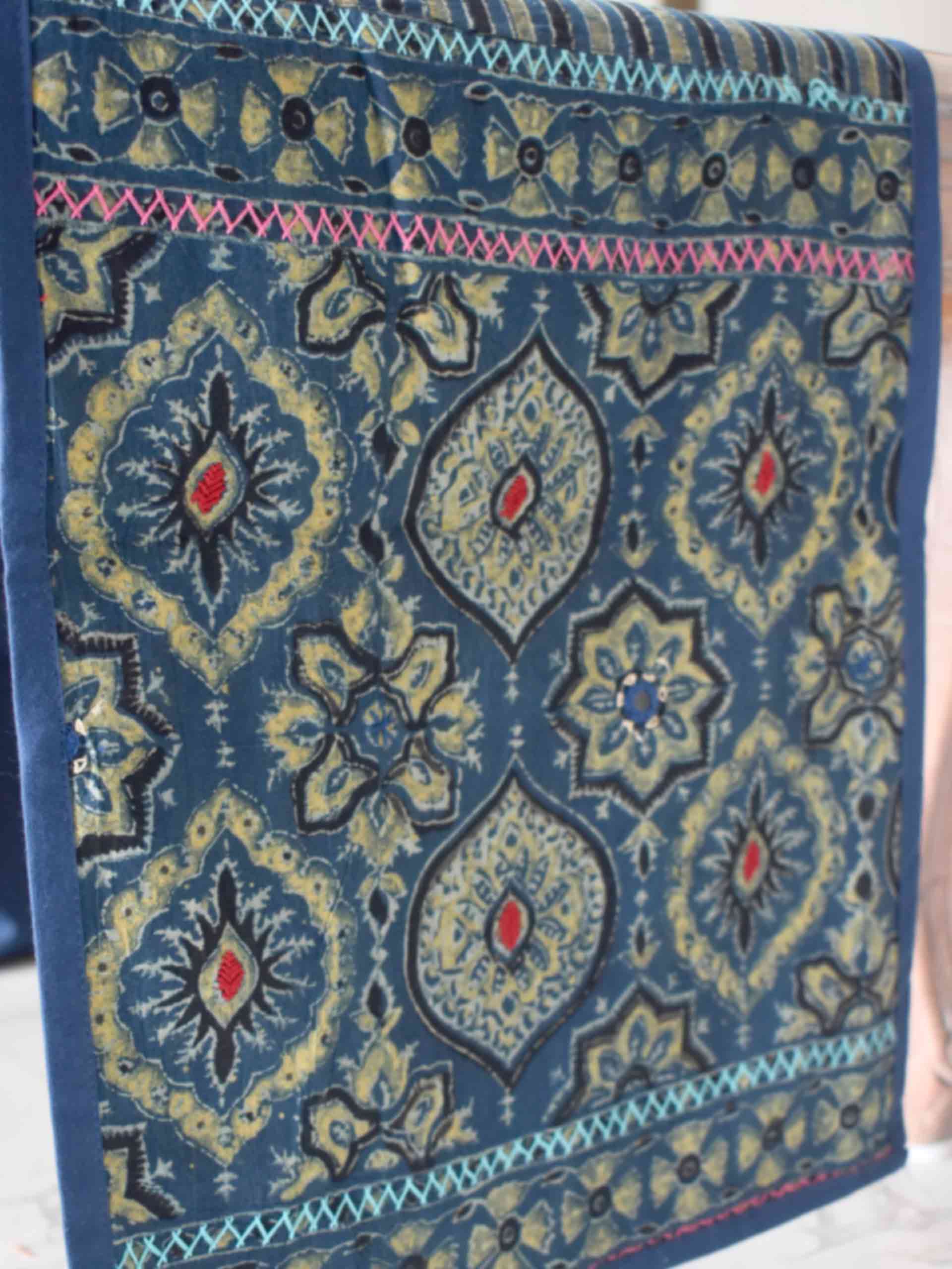 Striped - Ajrakh embroidered Table Runner 13x74