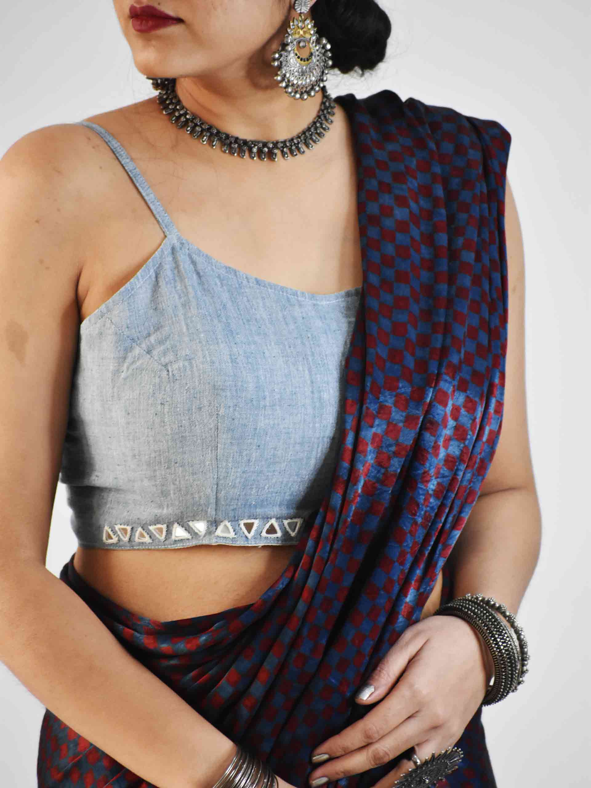 Ajrakh mashru silk saree