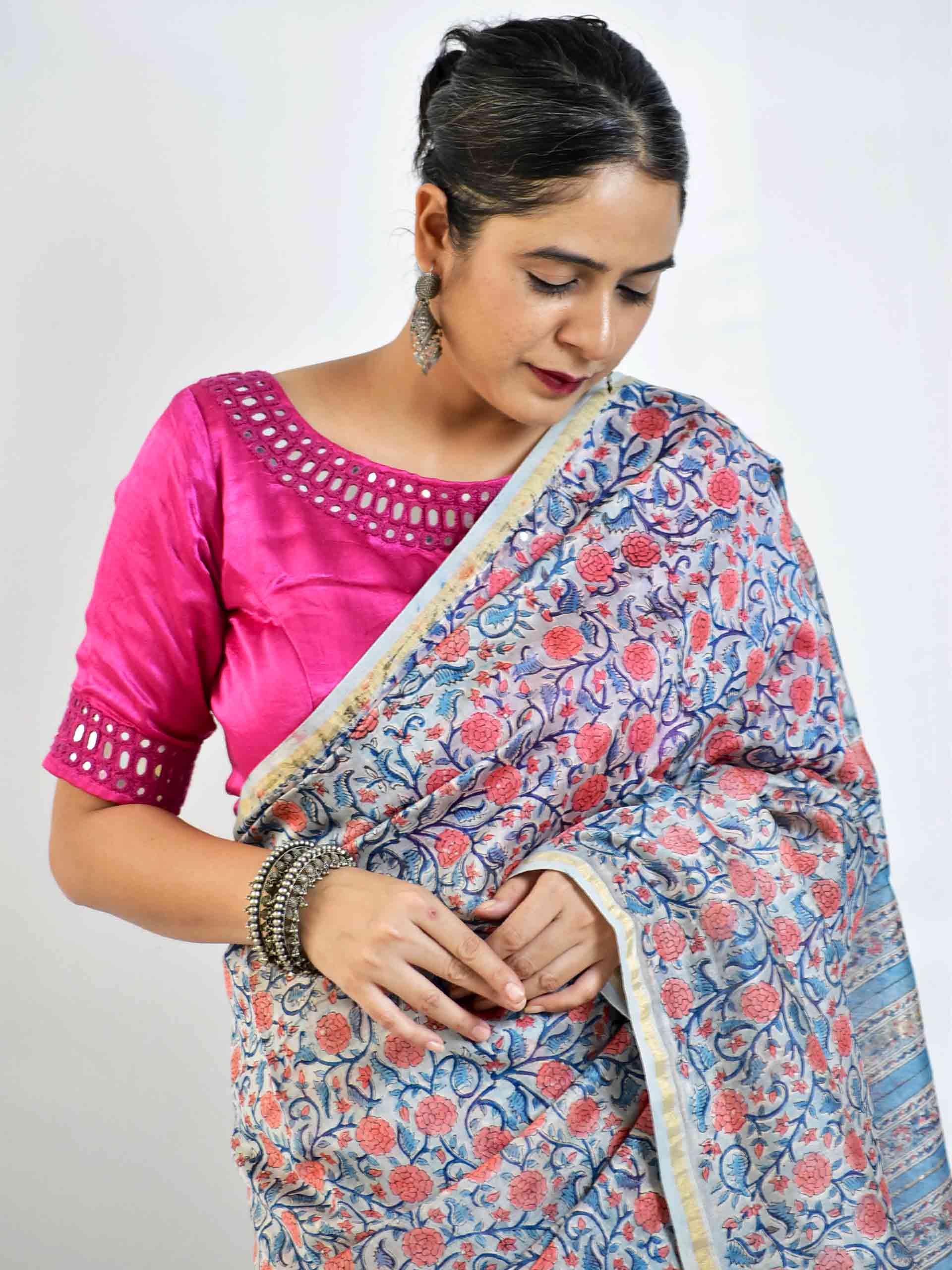 Dilruba - Dabu Chanderi silk saree