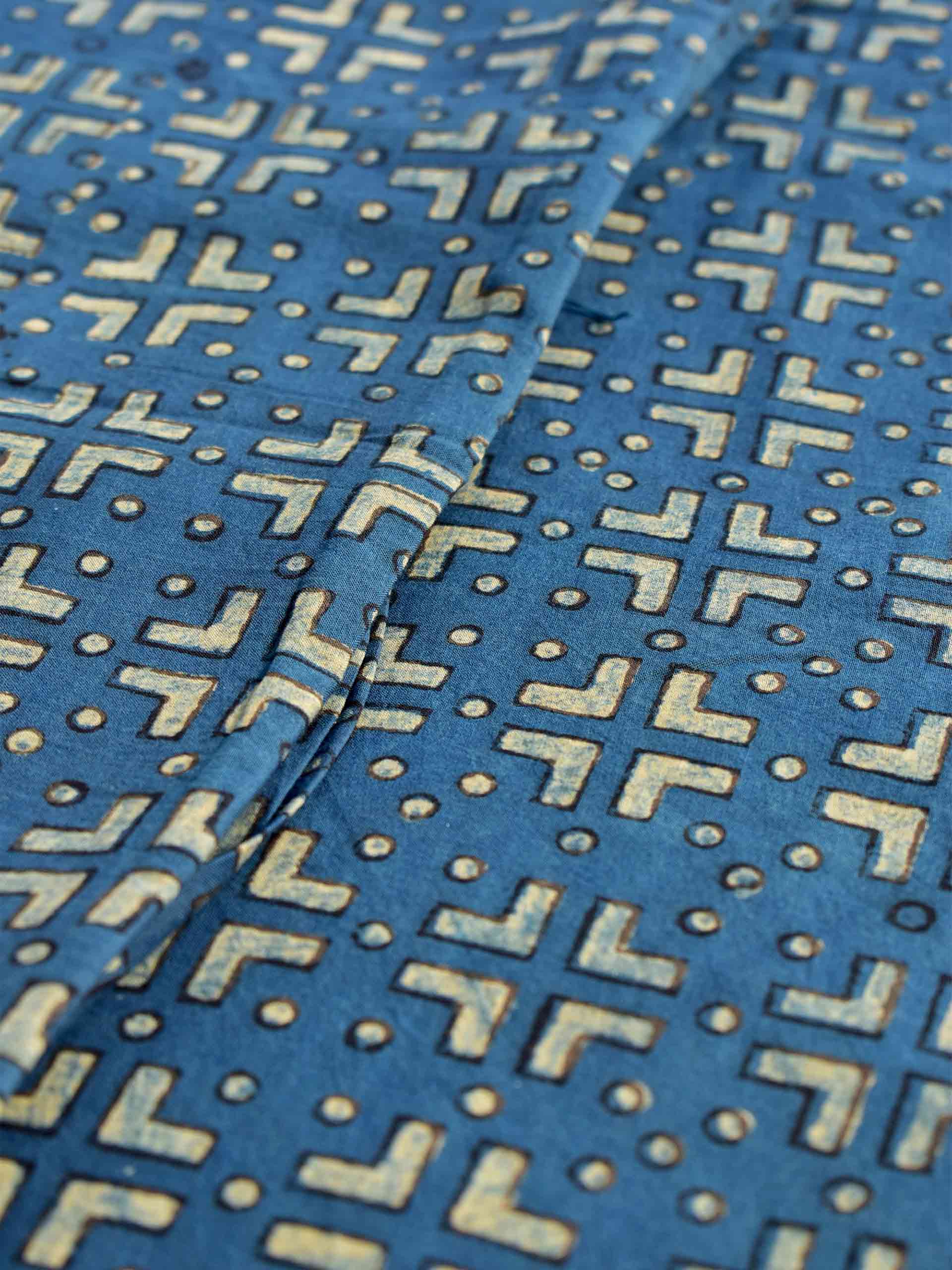 Indigo olives - hand block printed Cotton fabric 330 per meter