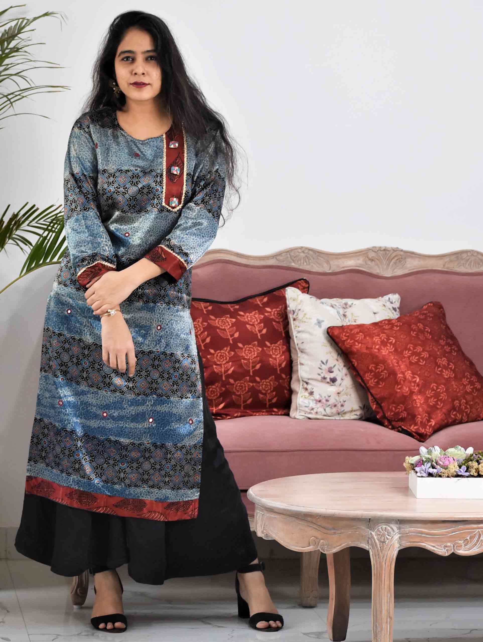 Buy Ajrakh Mashru Silk Kurti Online