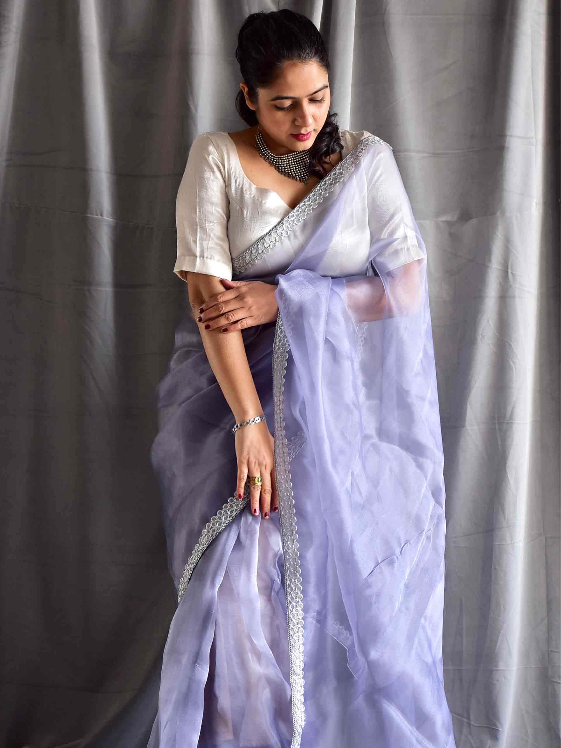 Buy  Lavender Fields Organza Saree Online