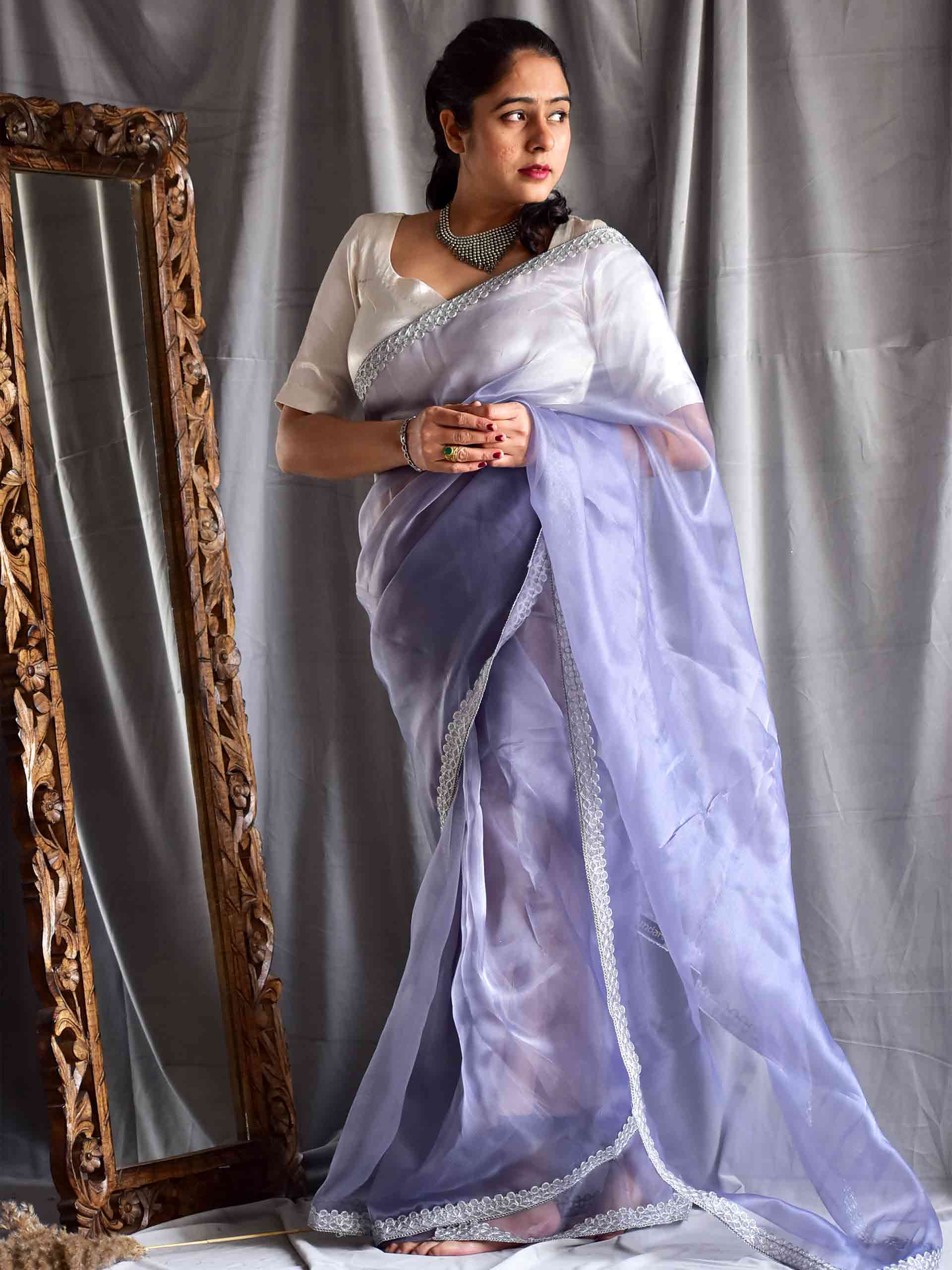 Buy  Lavender Fields Organza Saree Online