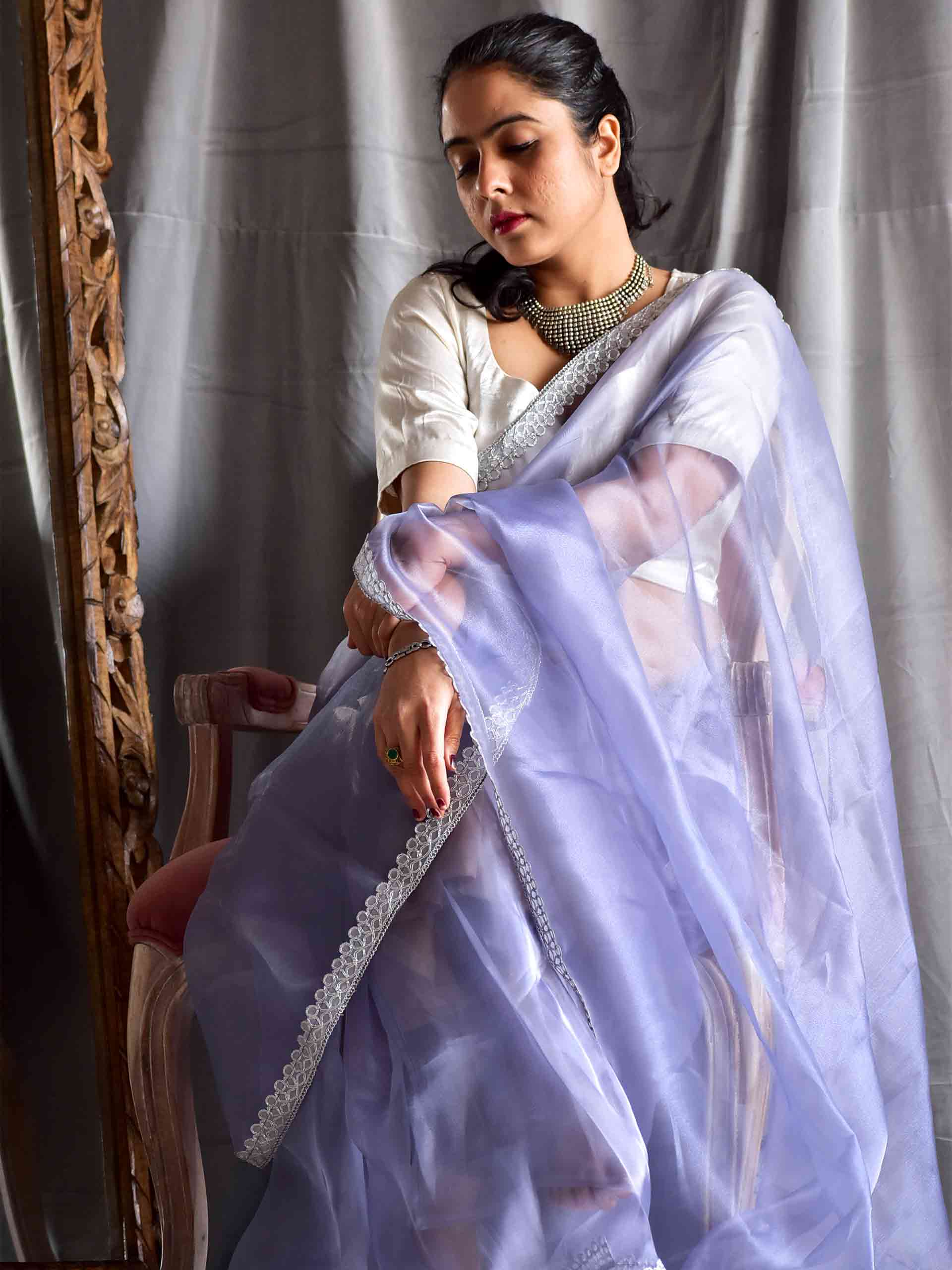 Buy  Lavender Fields Organza Saree Online