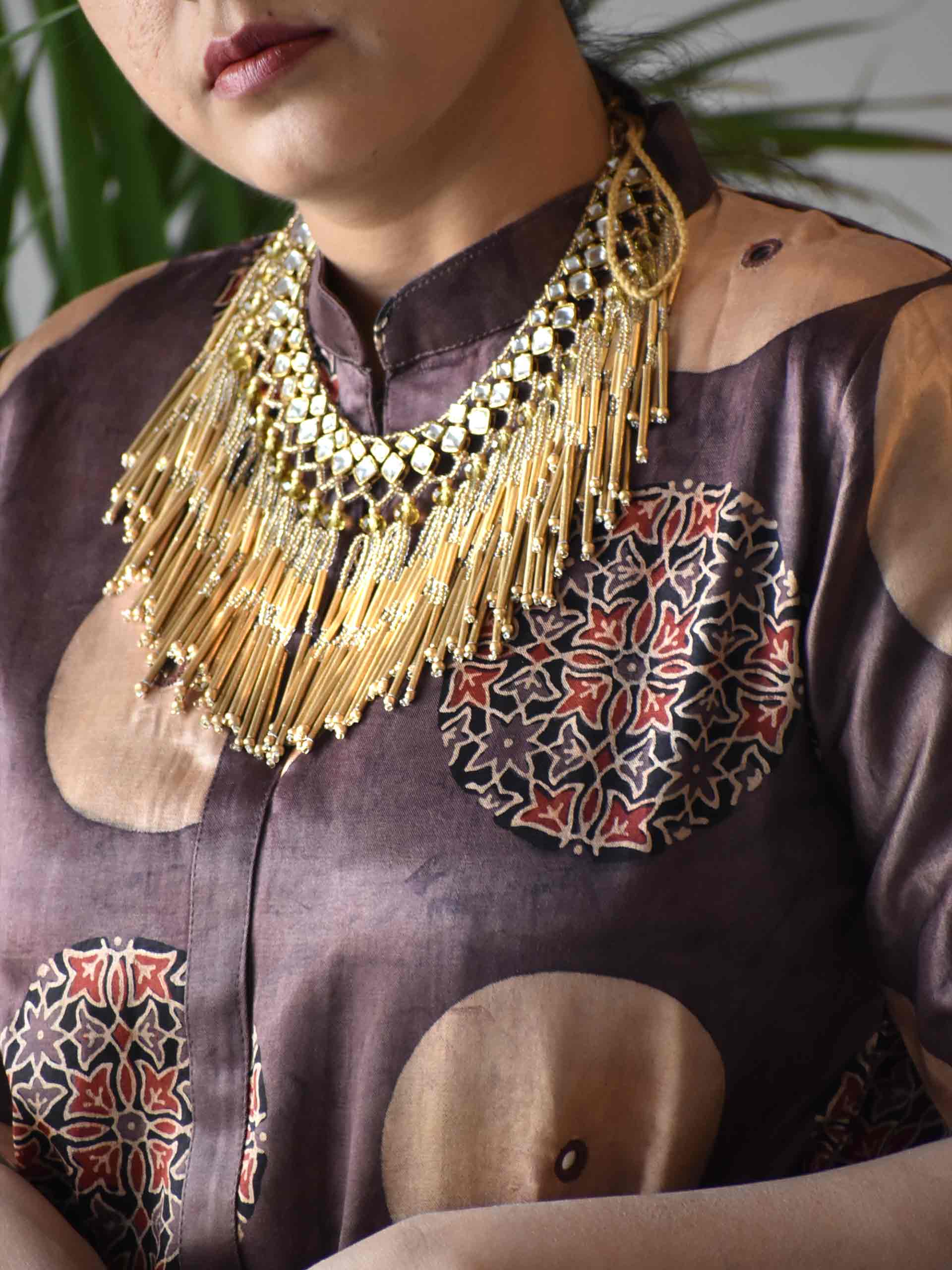 Buy Brown Ajrakh Mashru Silk Belt Blouse Online