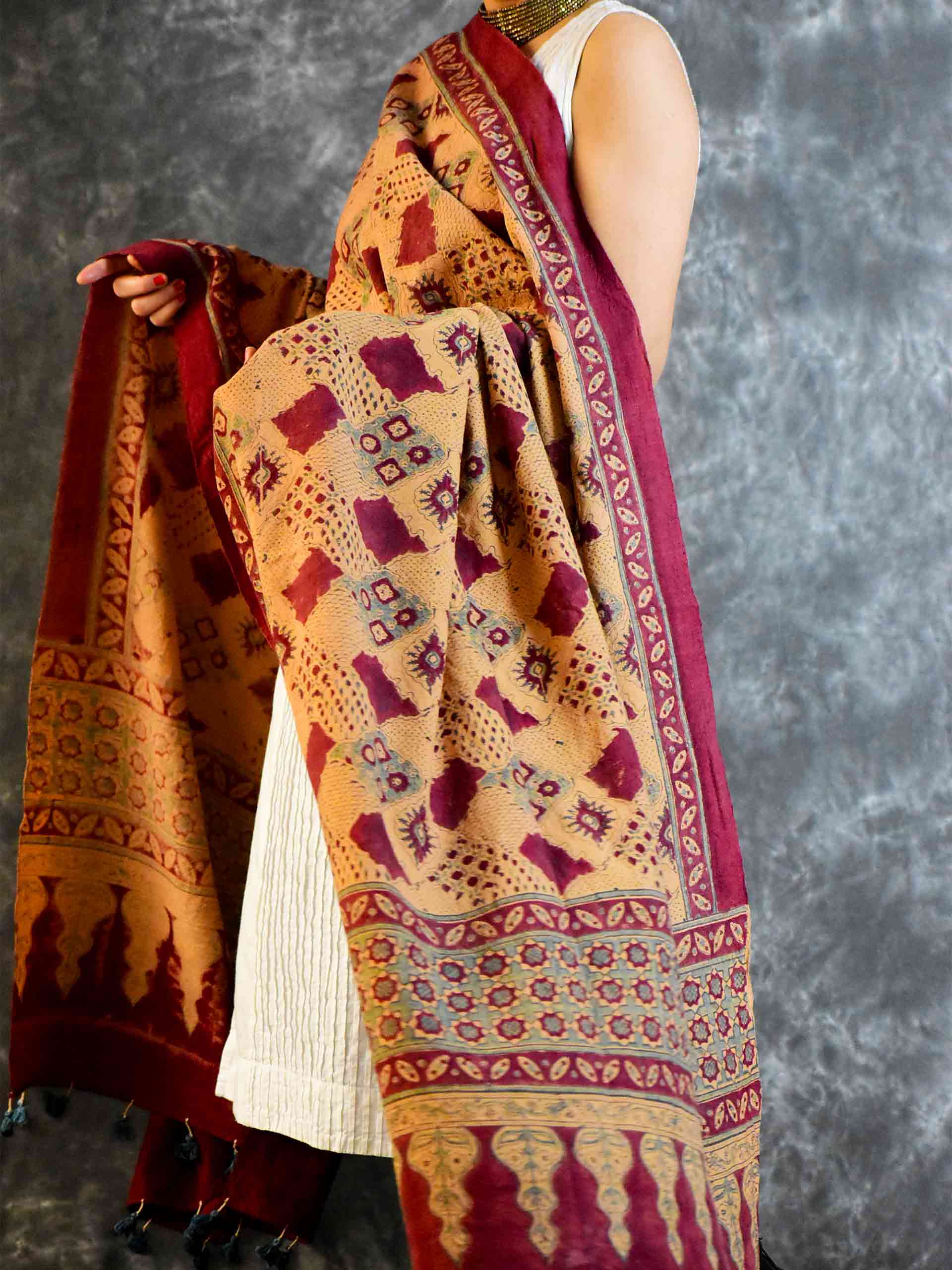 Buy Ajrakh Handloom Merino Wool Shawl Online