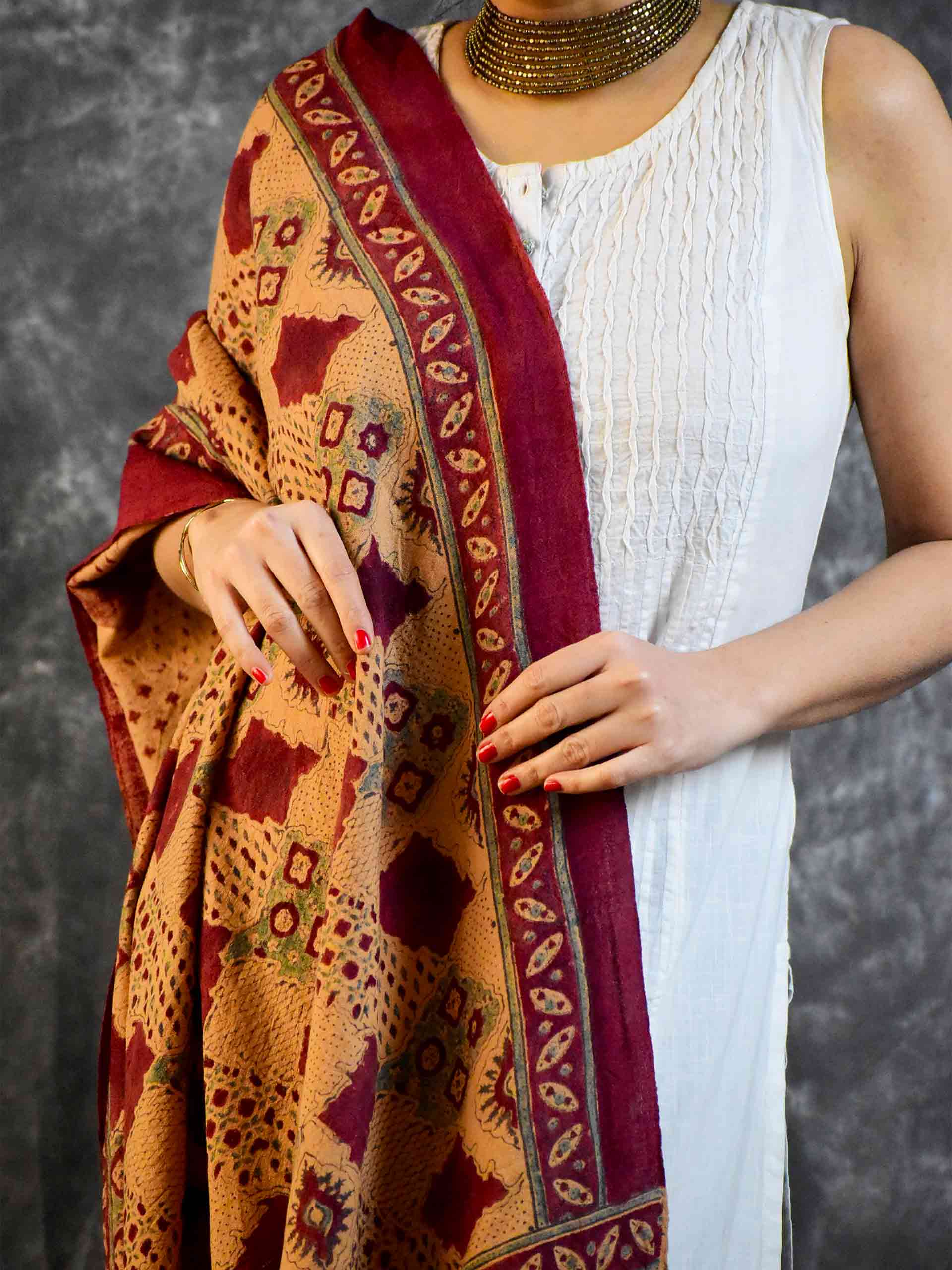 Buy Ajrakh Handloom Merino Wool Shawl Online