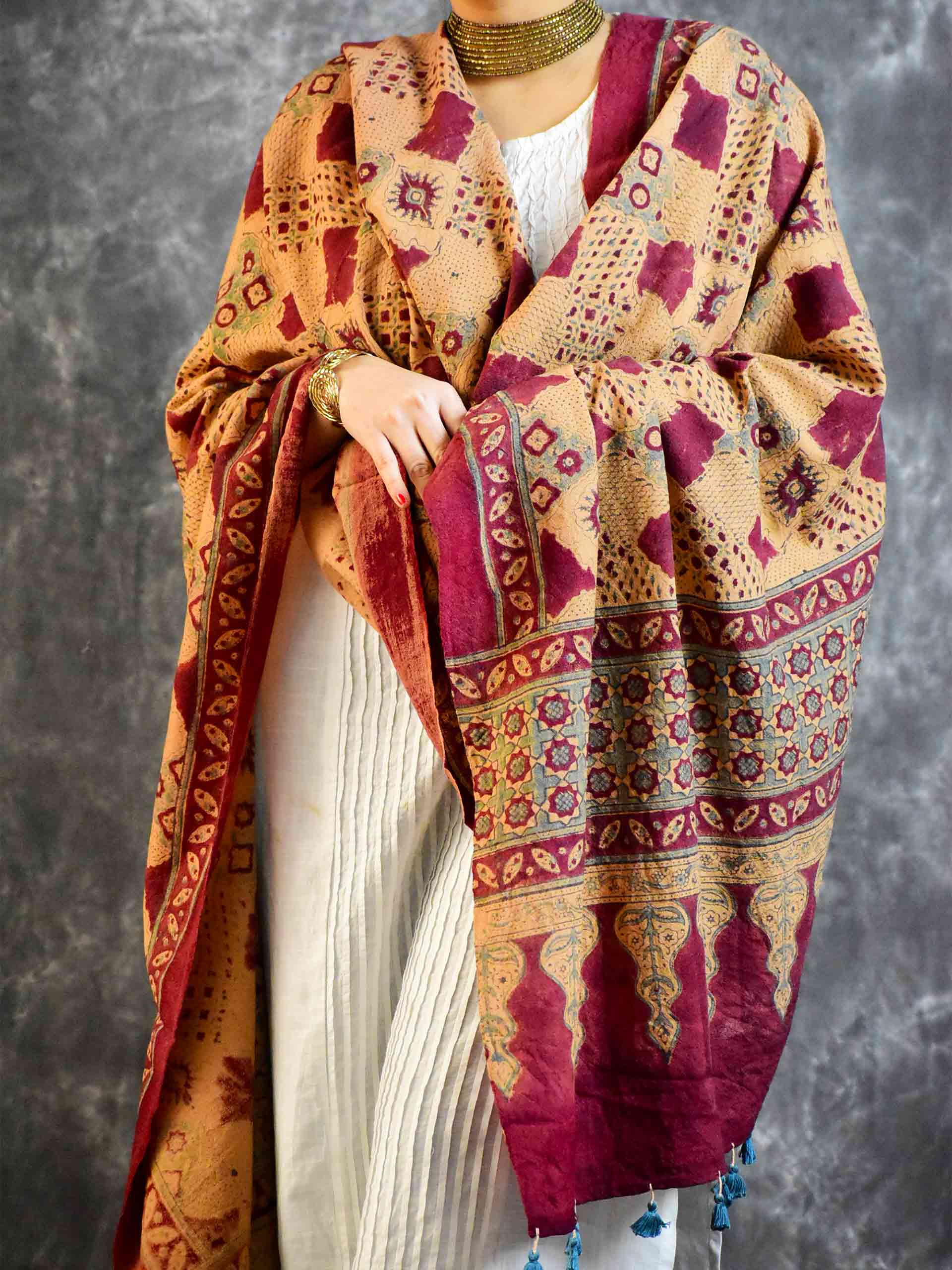 Buy Ajrakh Handloom Merino Wool Shawl Online