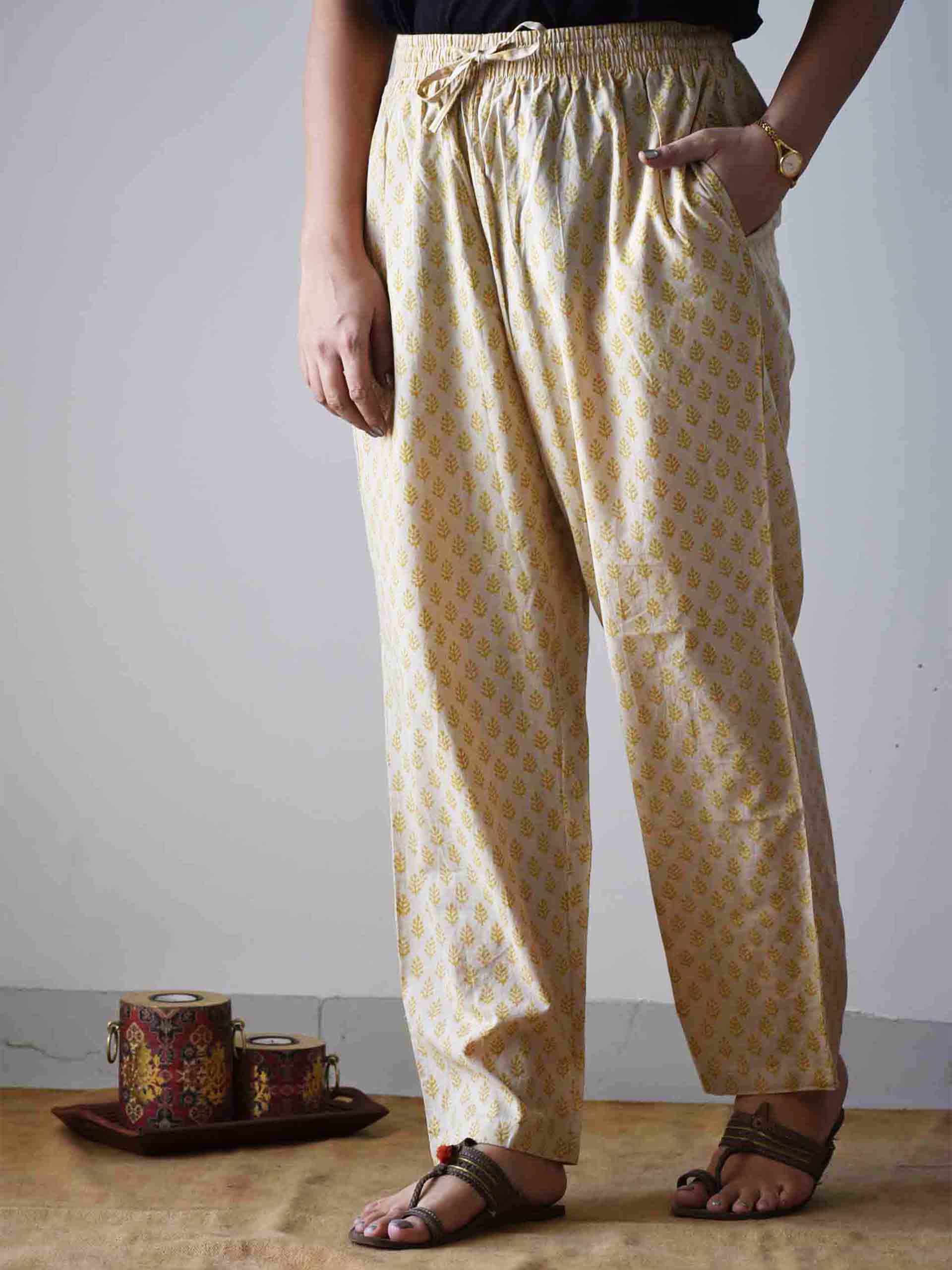 Buy Floral Dabu hand block printed Palazzo Cotton Pants Online