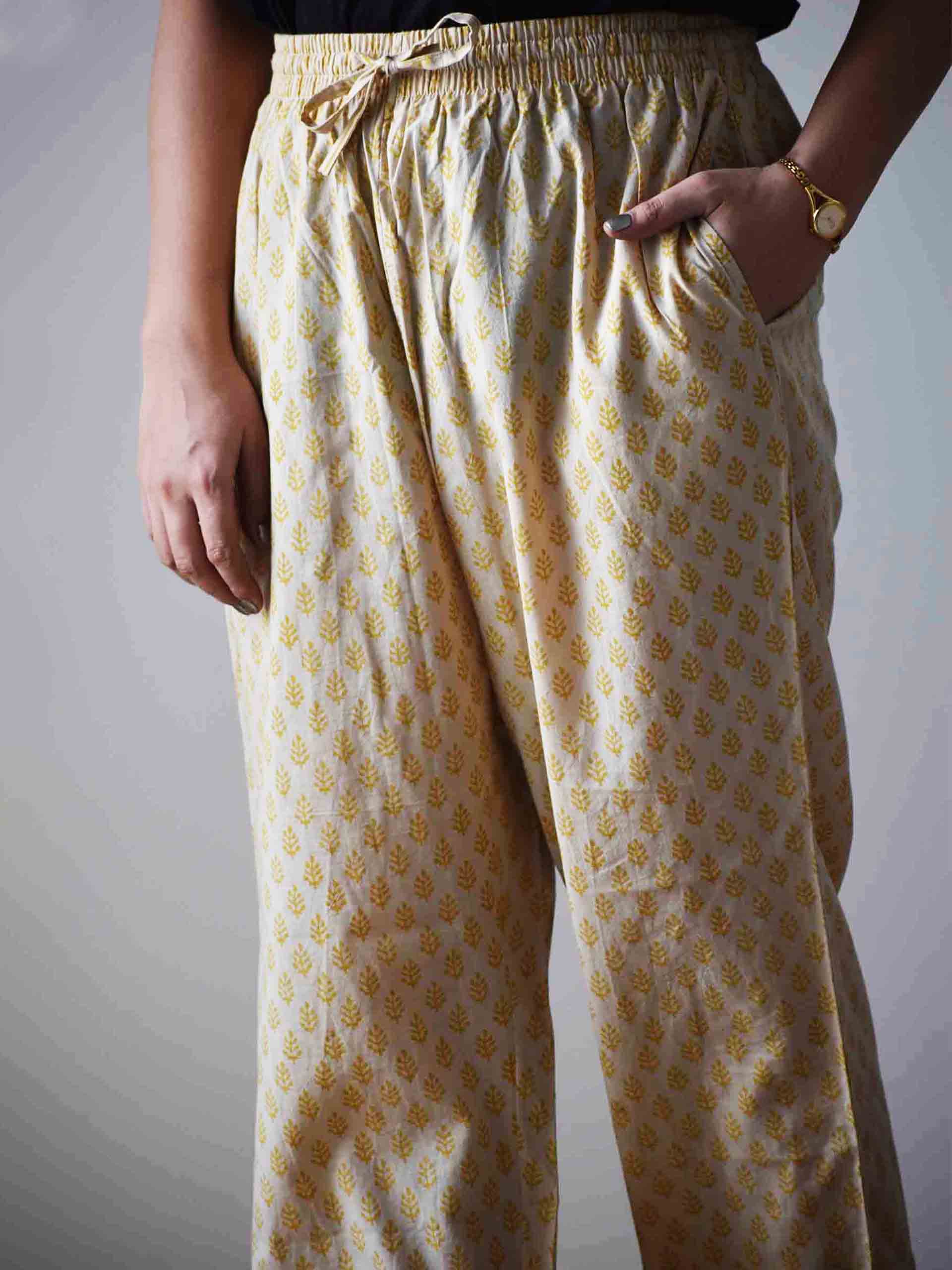 Buy Floral Dabu hand block printed Palazzo Cotton Pants Online