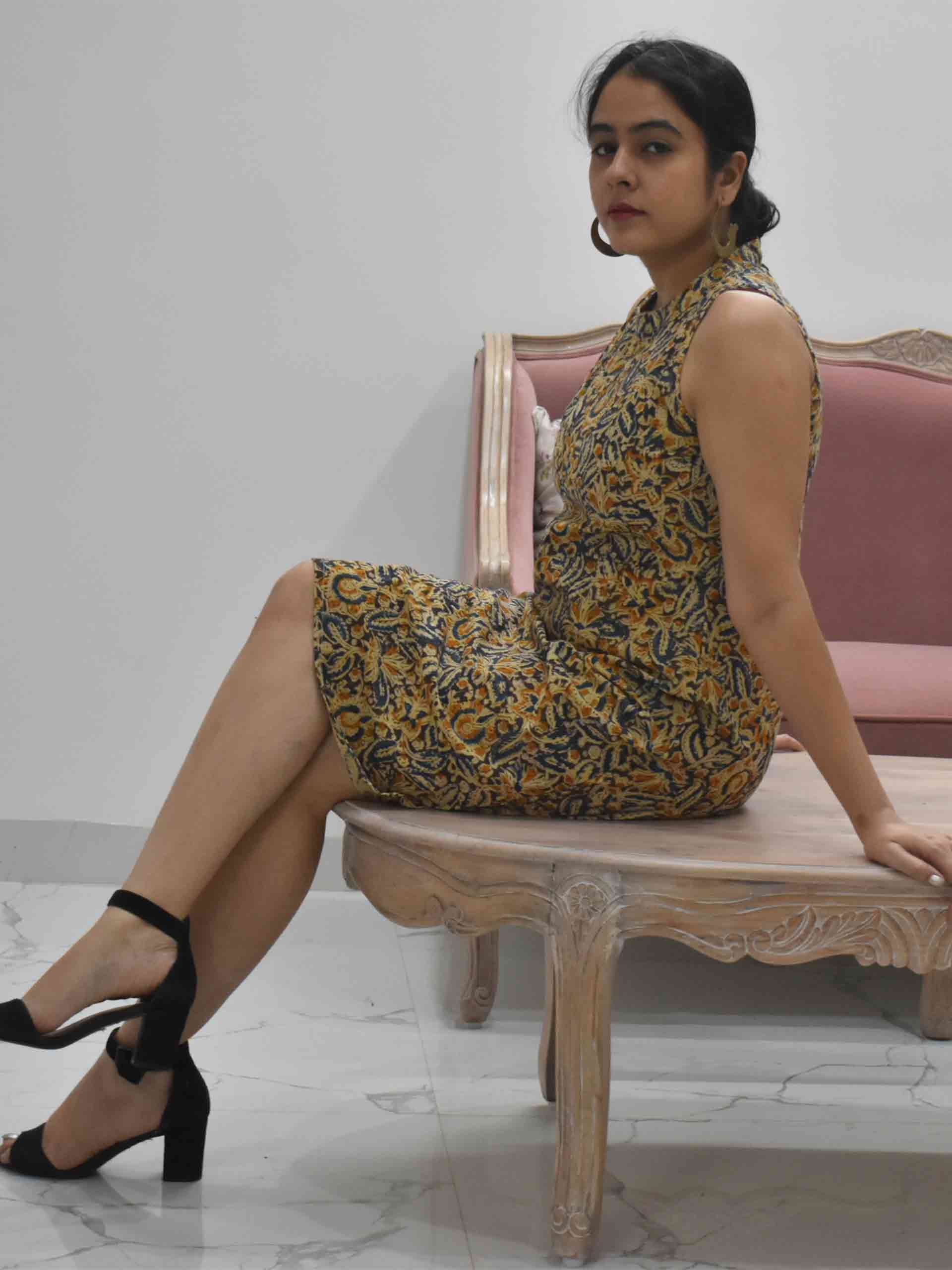 Kalamkari hand block printed sheath dress