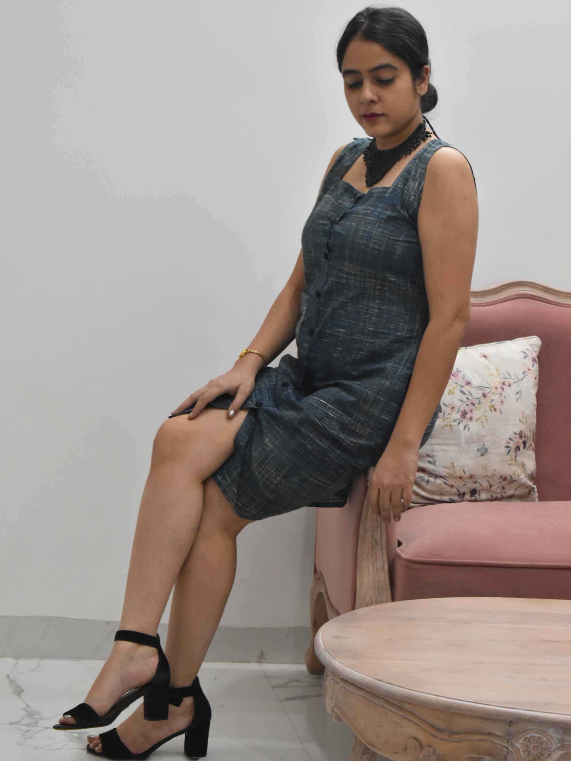 Ajrakh hand block printed brush stroke sheath dress