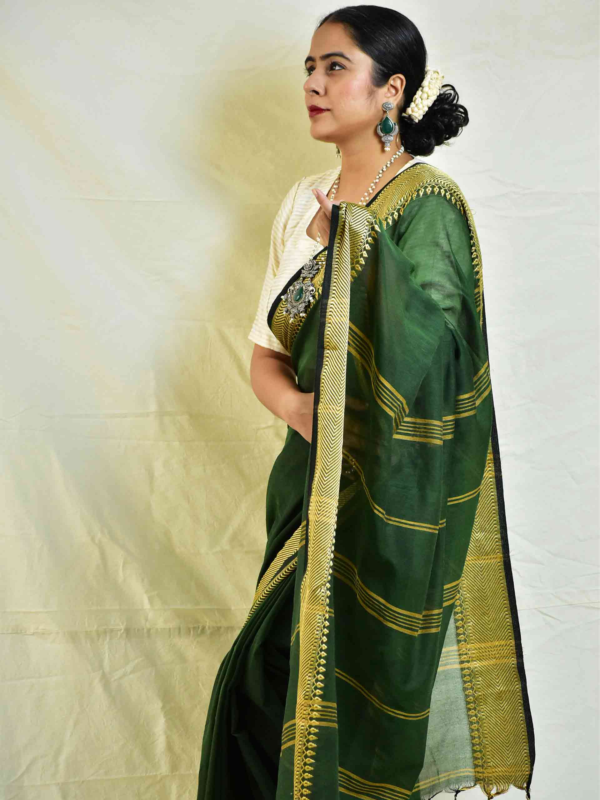 mehndi - cotton saree with woven border