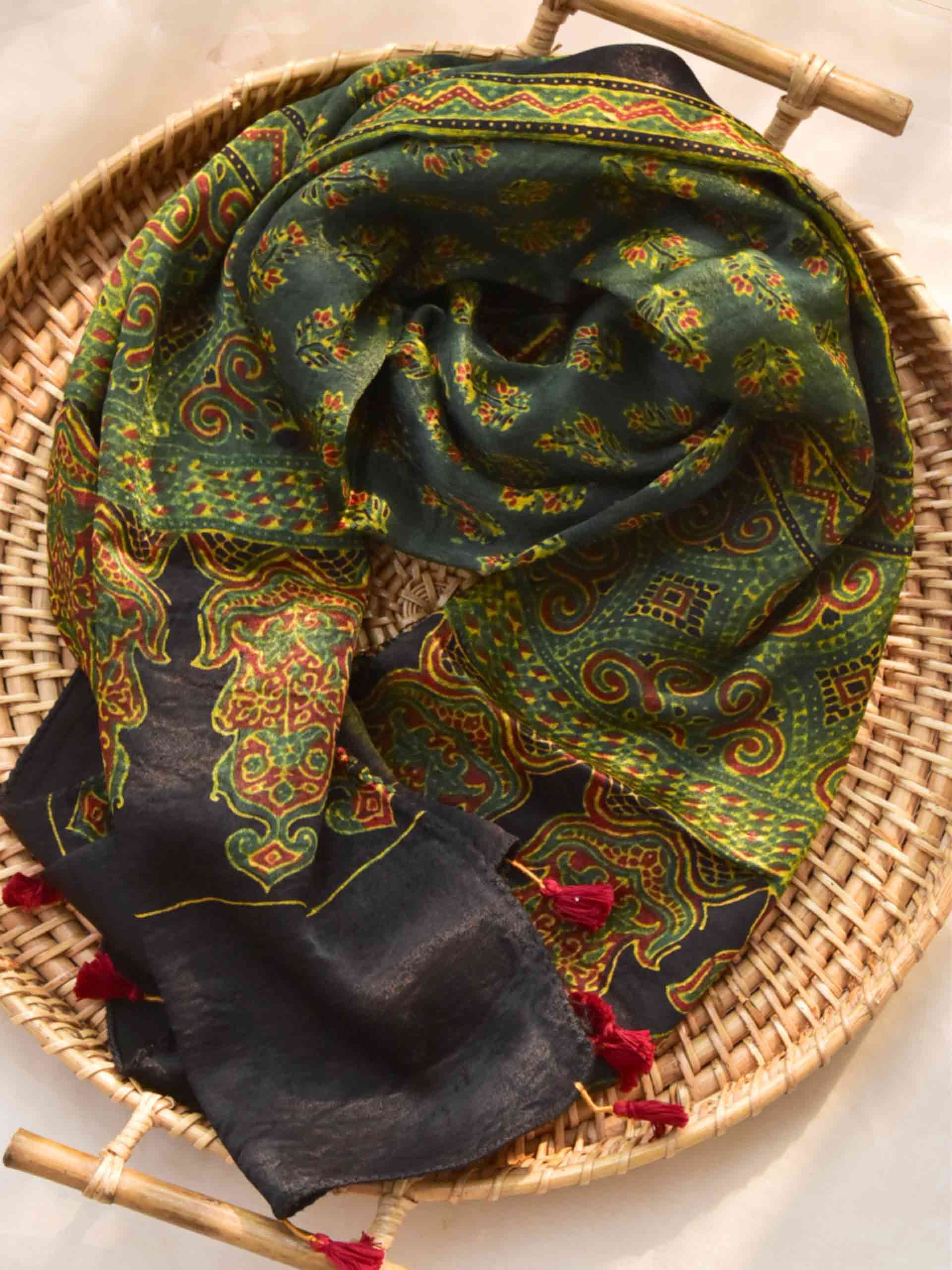 Ritz - Ajrakh hand block printed Mashru silk stole