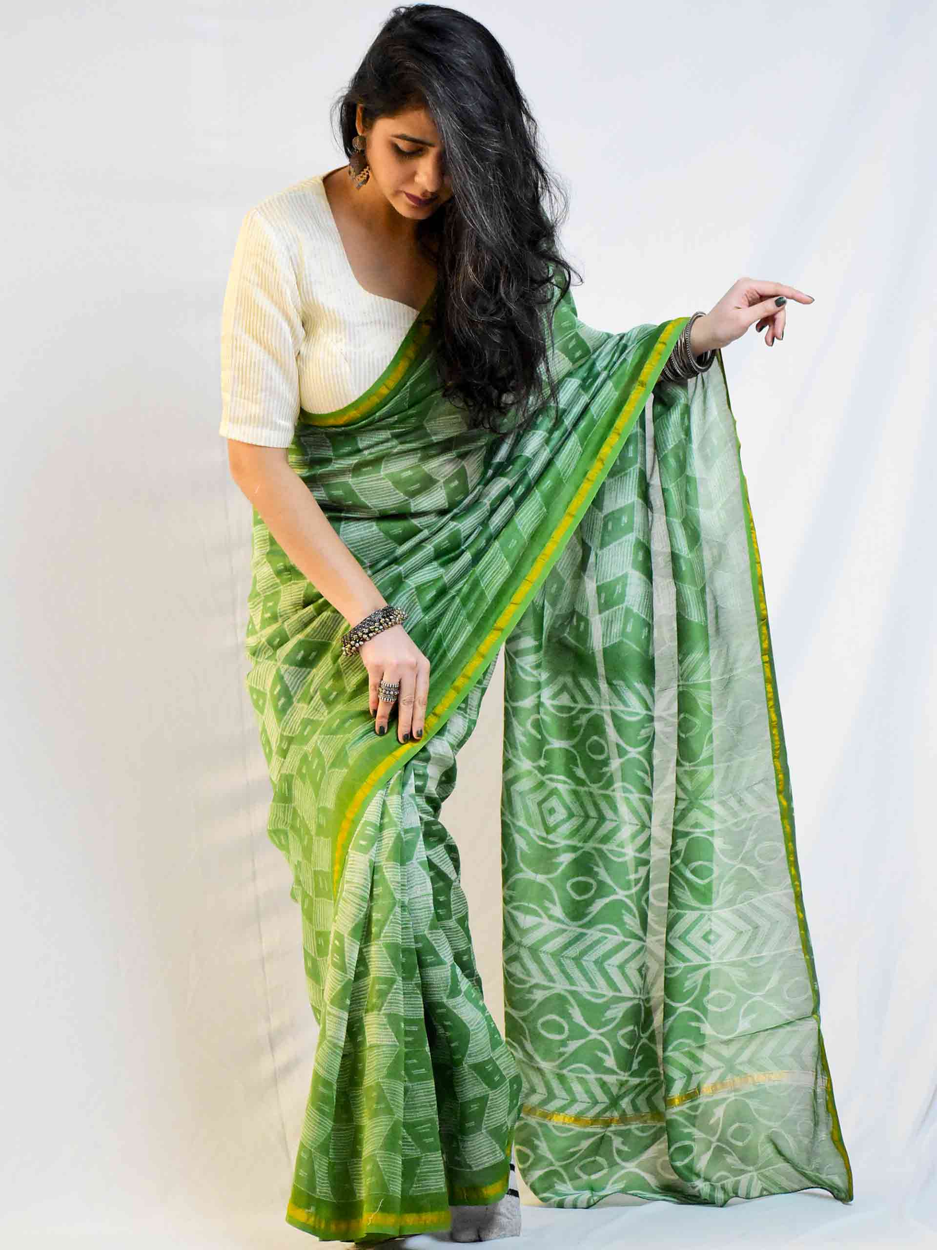 Sage - Shibori Chanderi silk saree