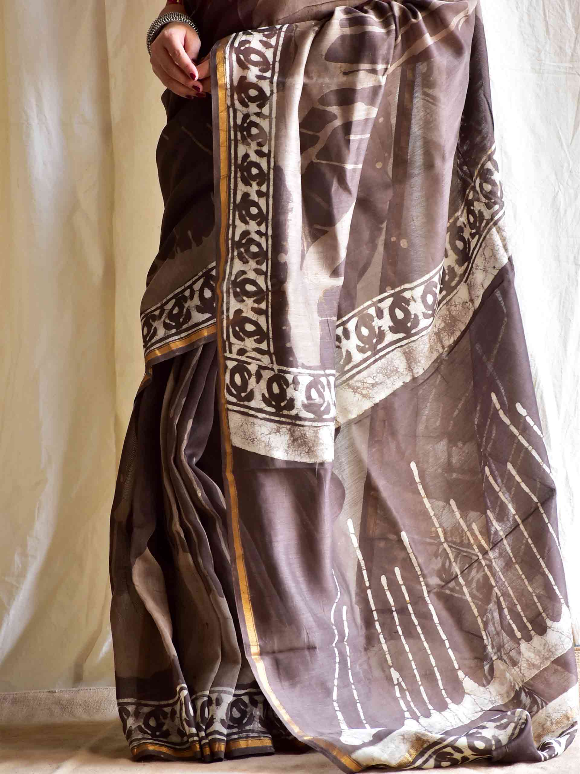 Mol - Dabu Chanderi silk saree