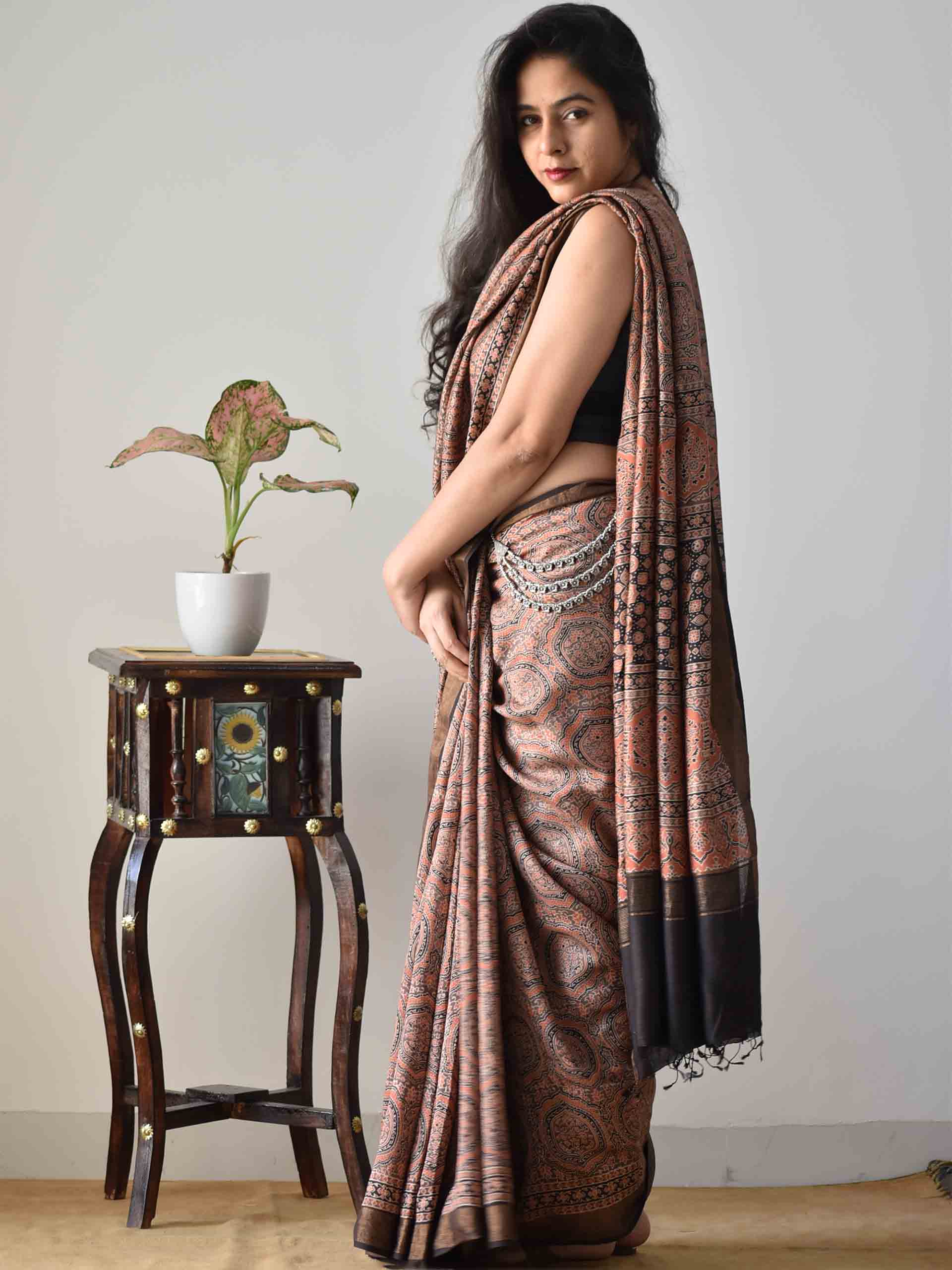 Buy Ajrakh Modal Silk Sarees Online