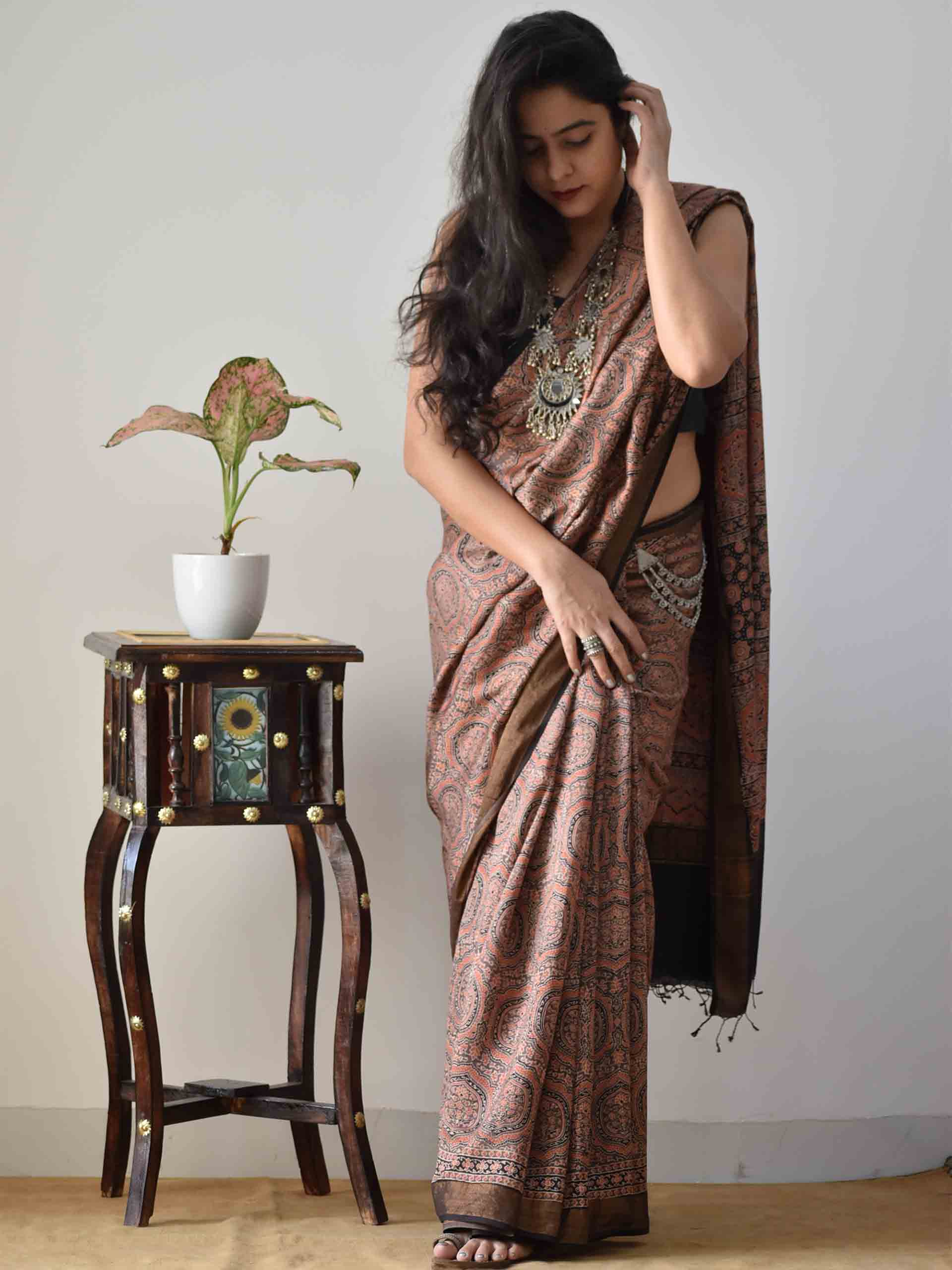 Buy Ajrakh Modal Silk Sarees Online