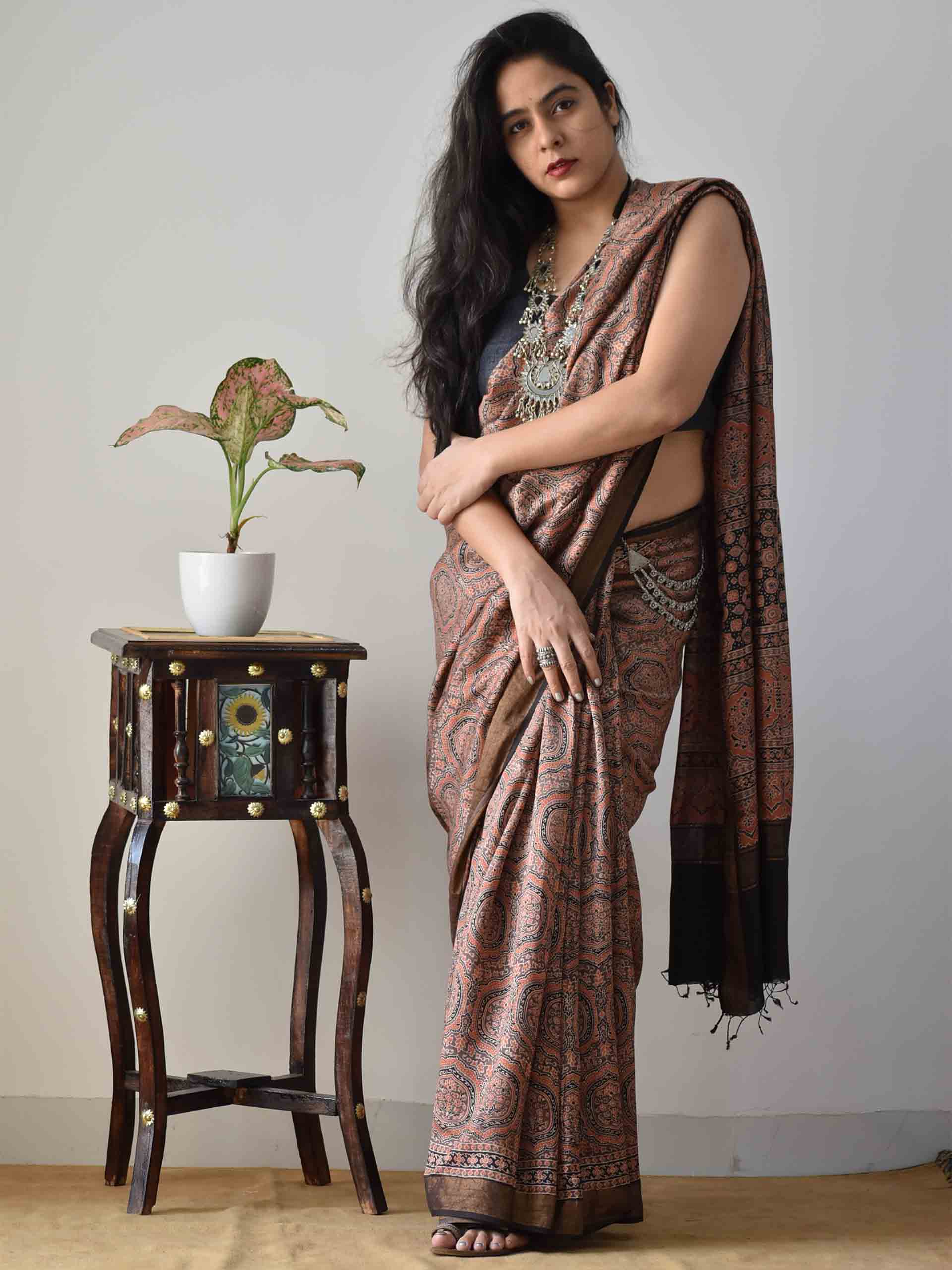 Buy Ajrakh Modal Silk Sarees Online