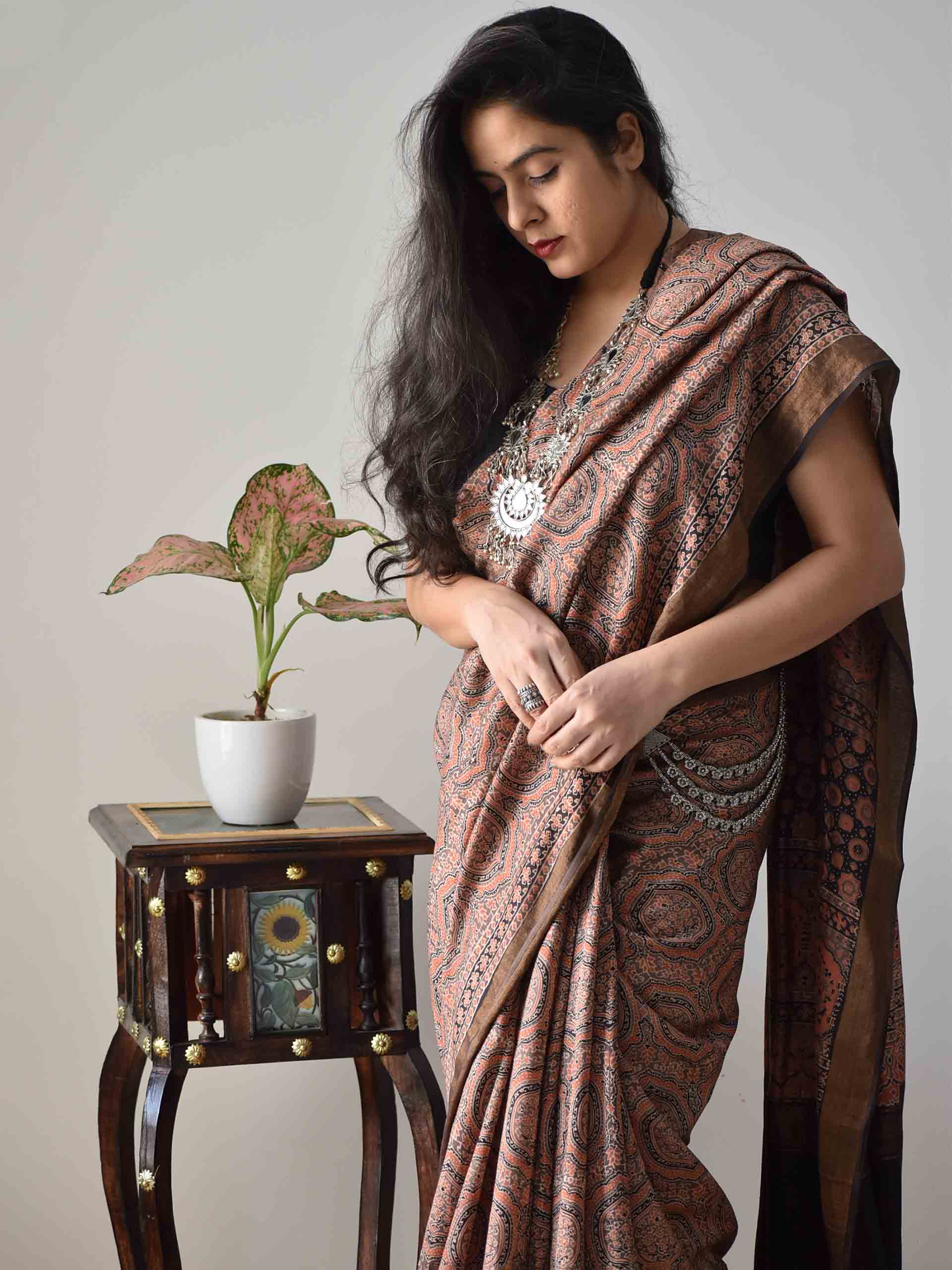 Buy Ajrakh Modal Silk Sarees Online