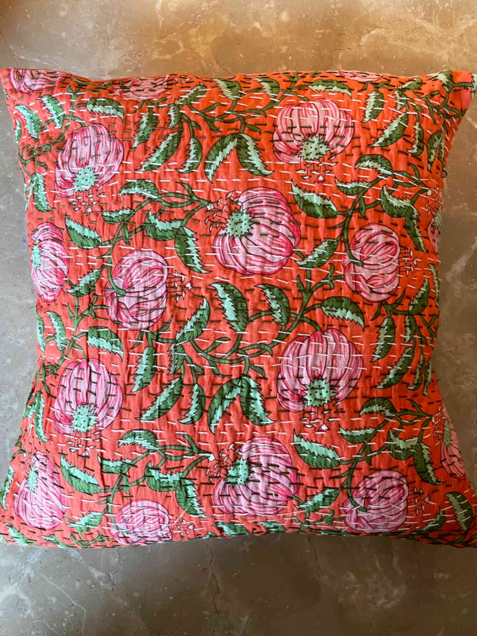 Creeper -  kantha embroidered cushion cover 16X16