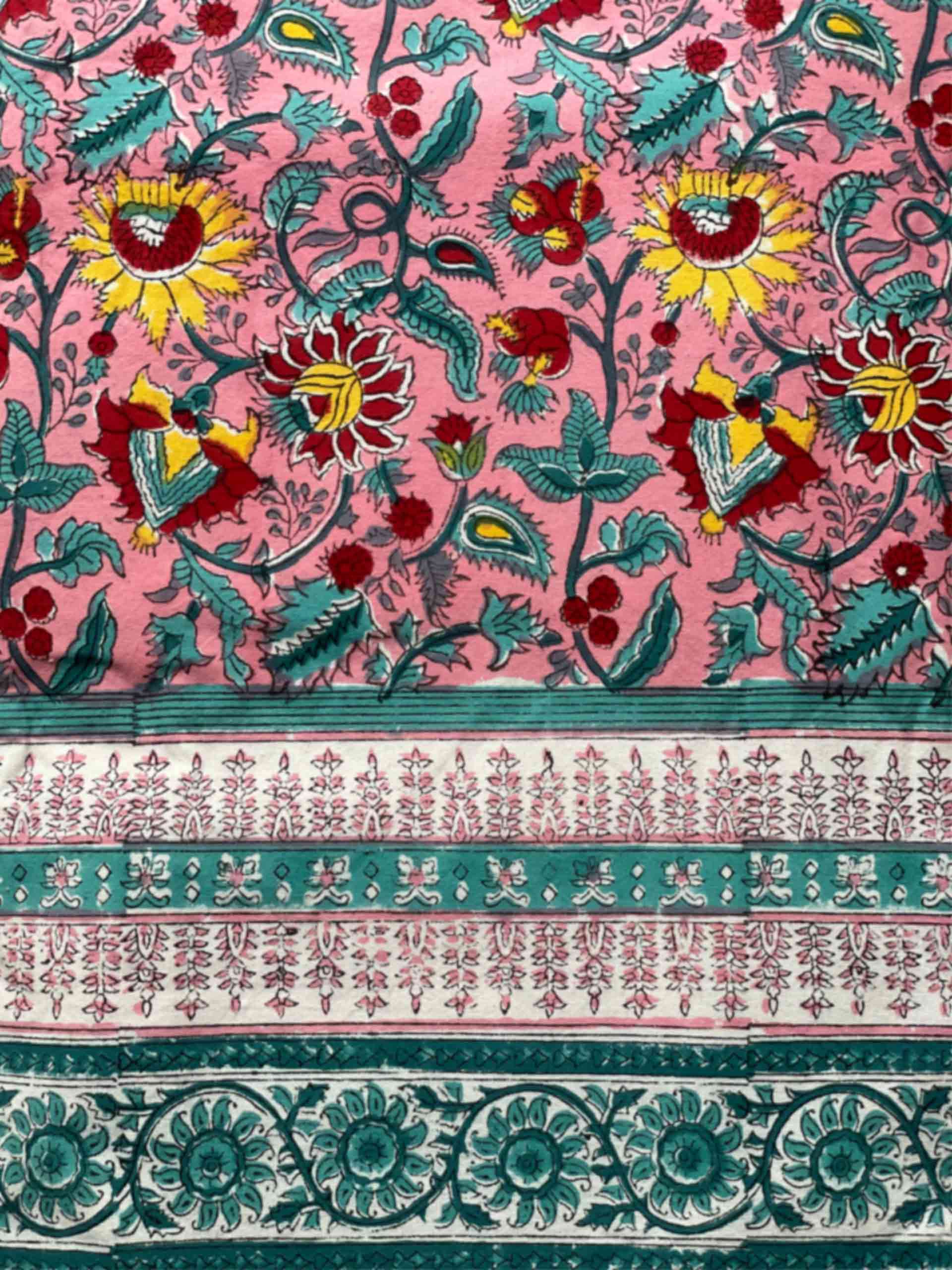 Muskan - Floral block printed cotton double bedsheet with pillow covers