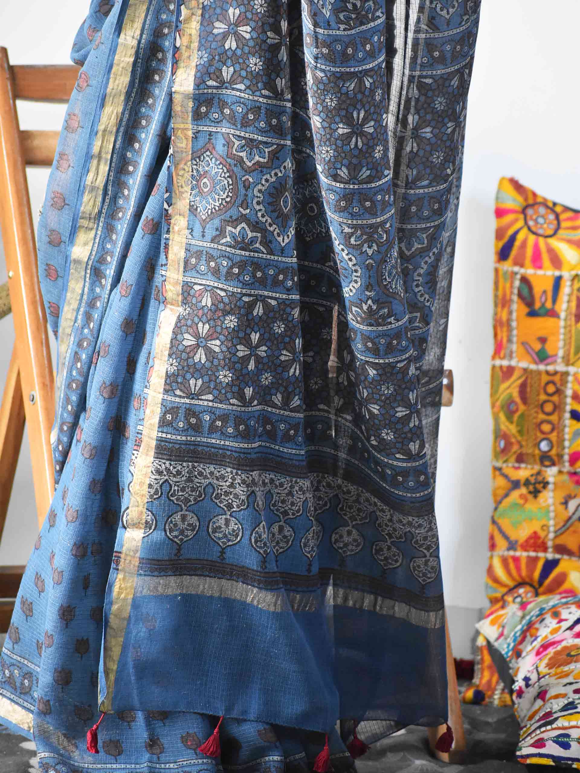 Ajrakh Handblock printed Kota Doria saree
