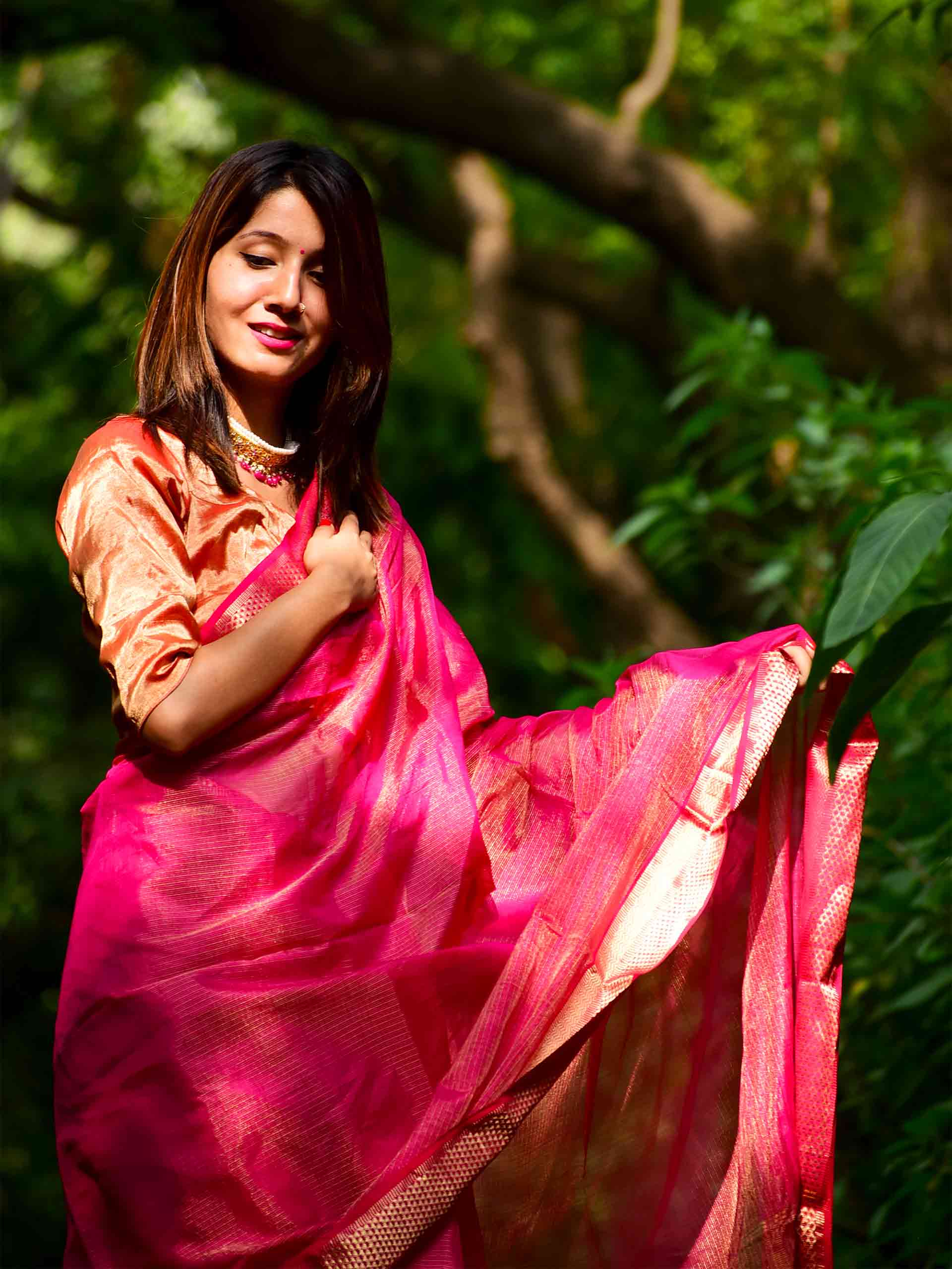 Raina Zari Tissue Maheshwari Silk Saree