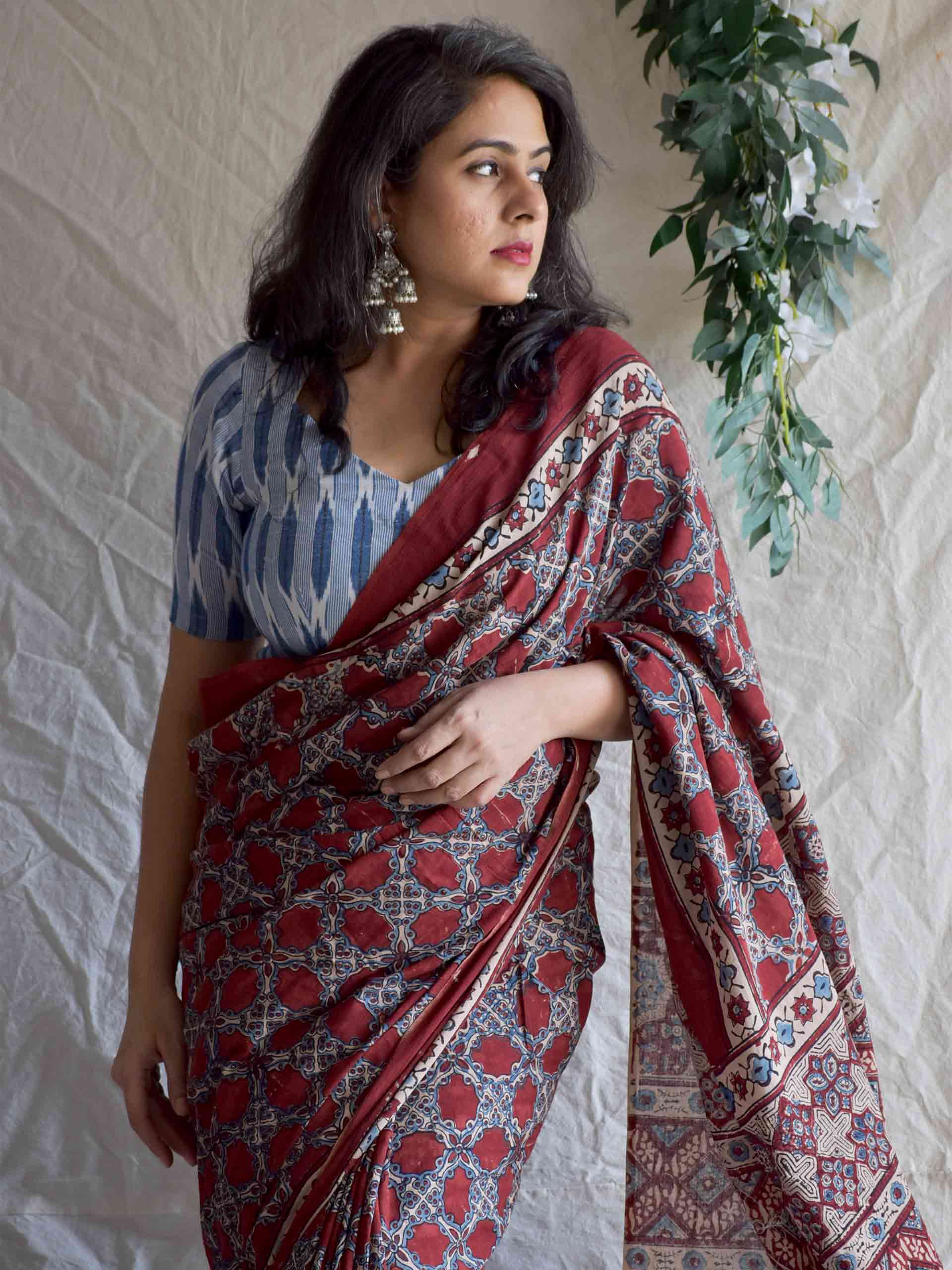 Manjishtha -  Ajrakh hand block printed mul cotton saree