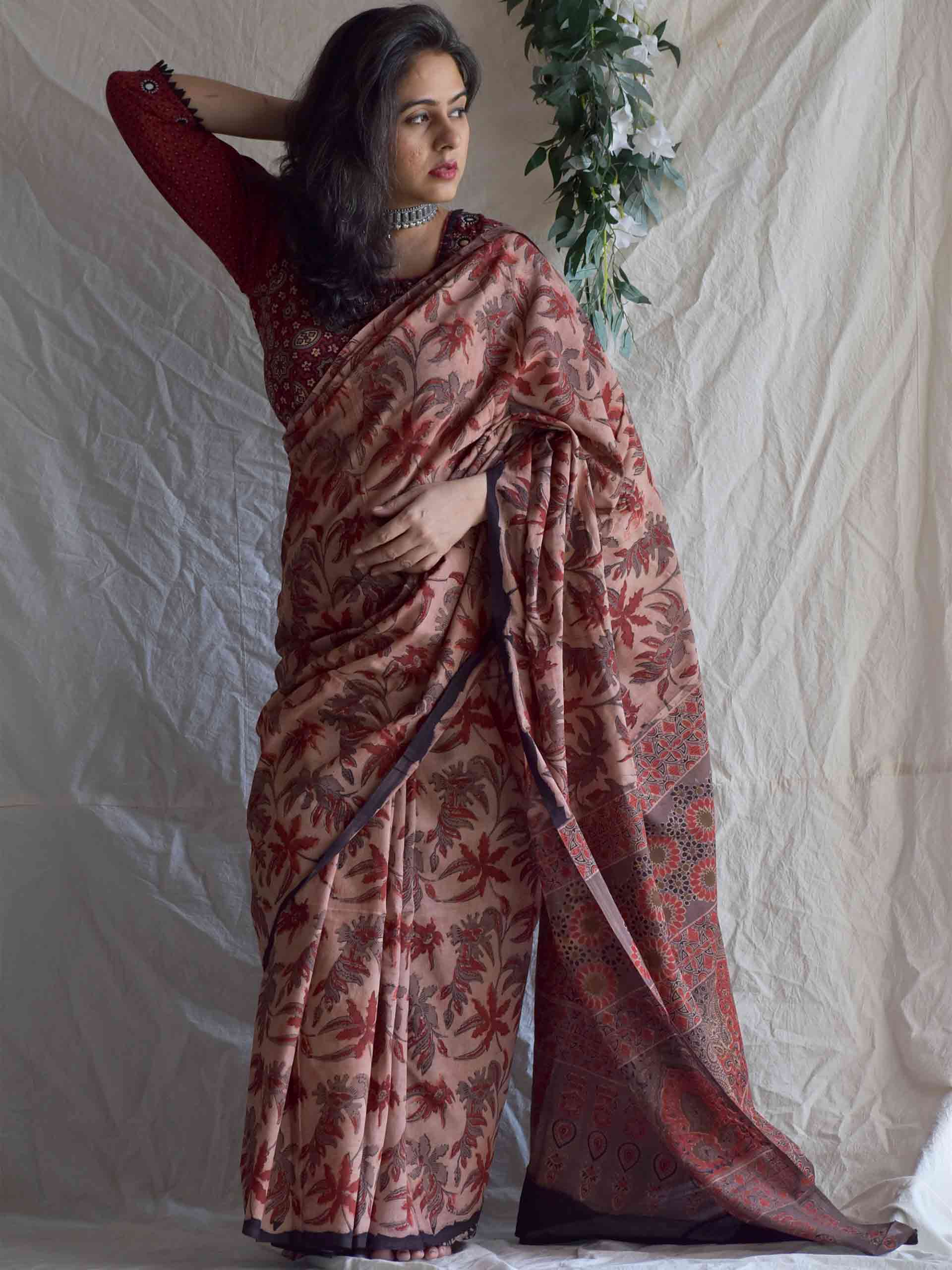 Dabu hand block printed mul cotton sareeDabu hand block printed mul cotton saree