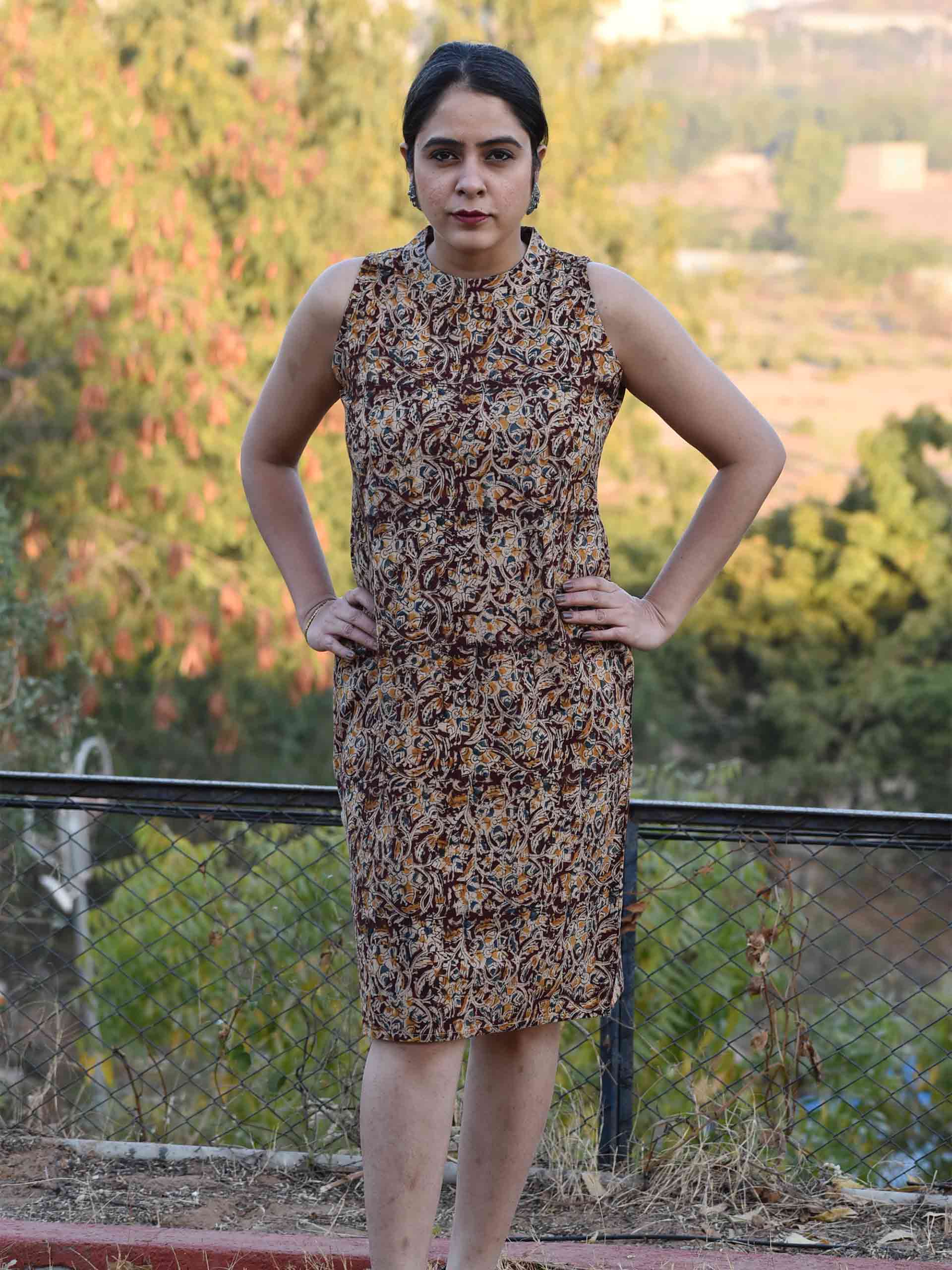 Buy Kalamkari Handblock printed sheath dress Online