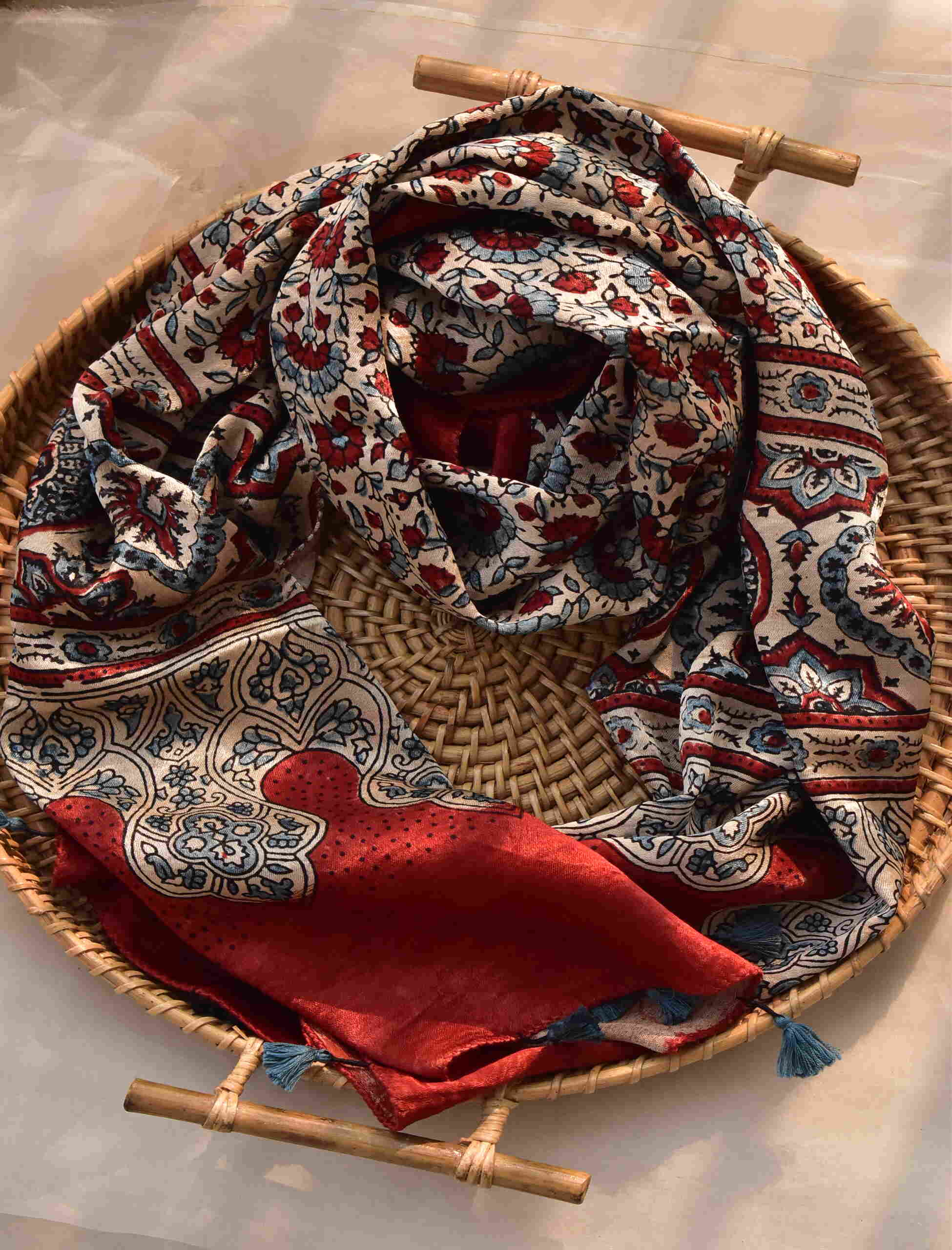 phulwari - Ajrakh hand block printed Mashru silk stole
